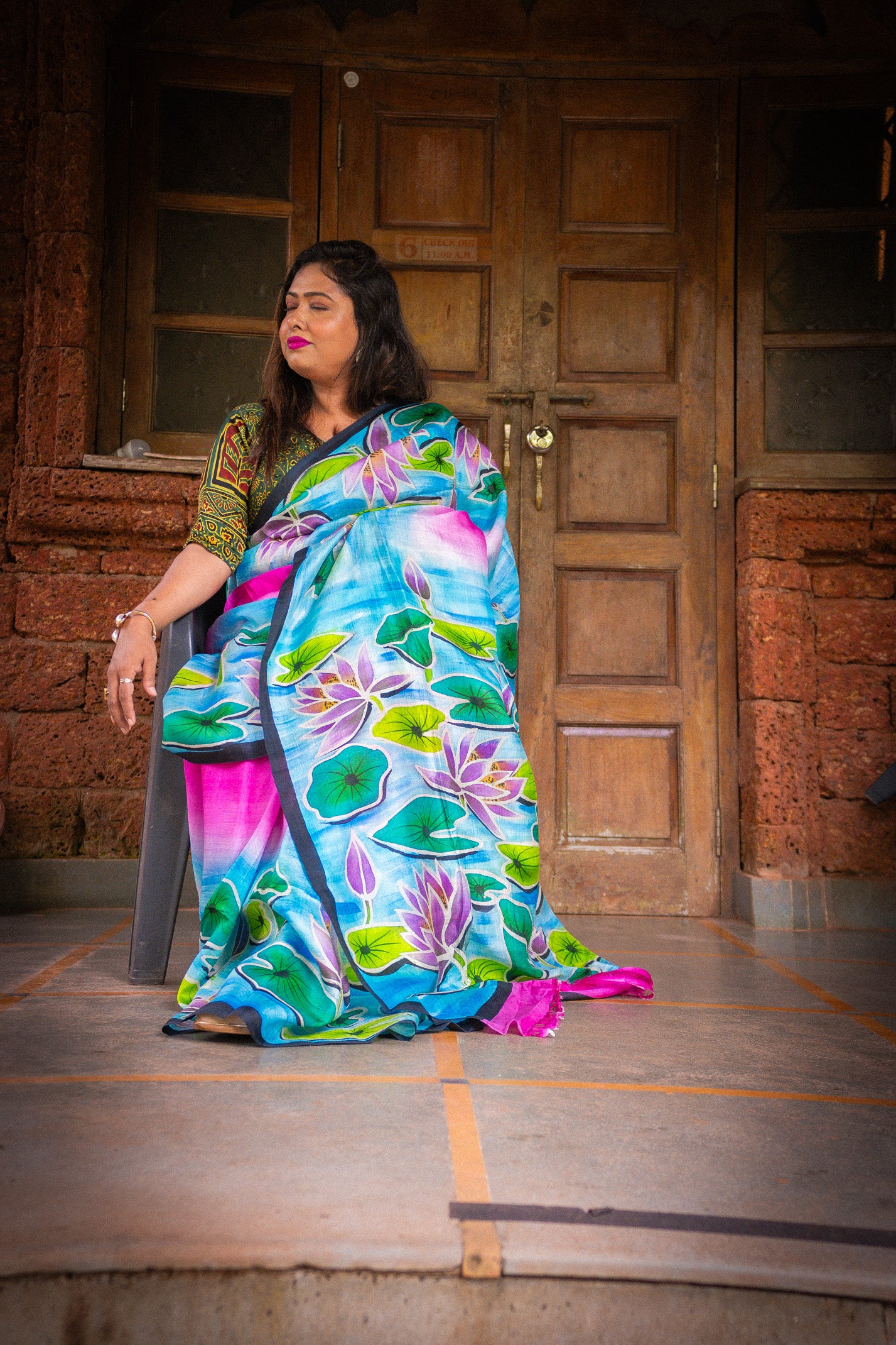 Tulip hand painted tasar silk Saree