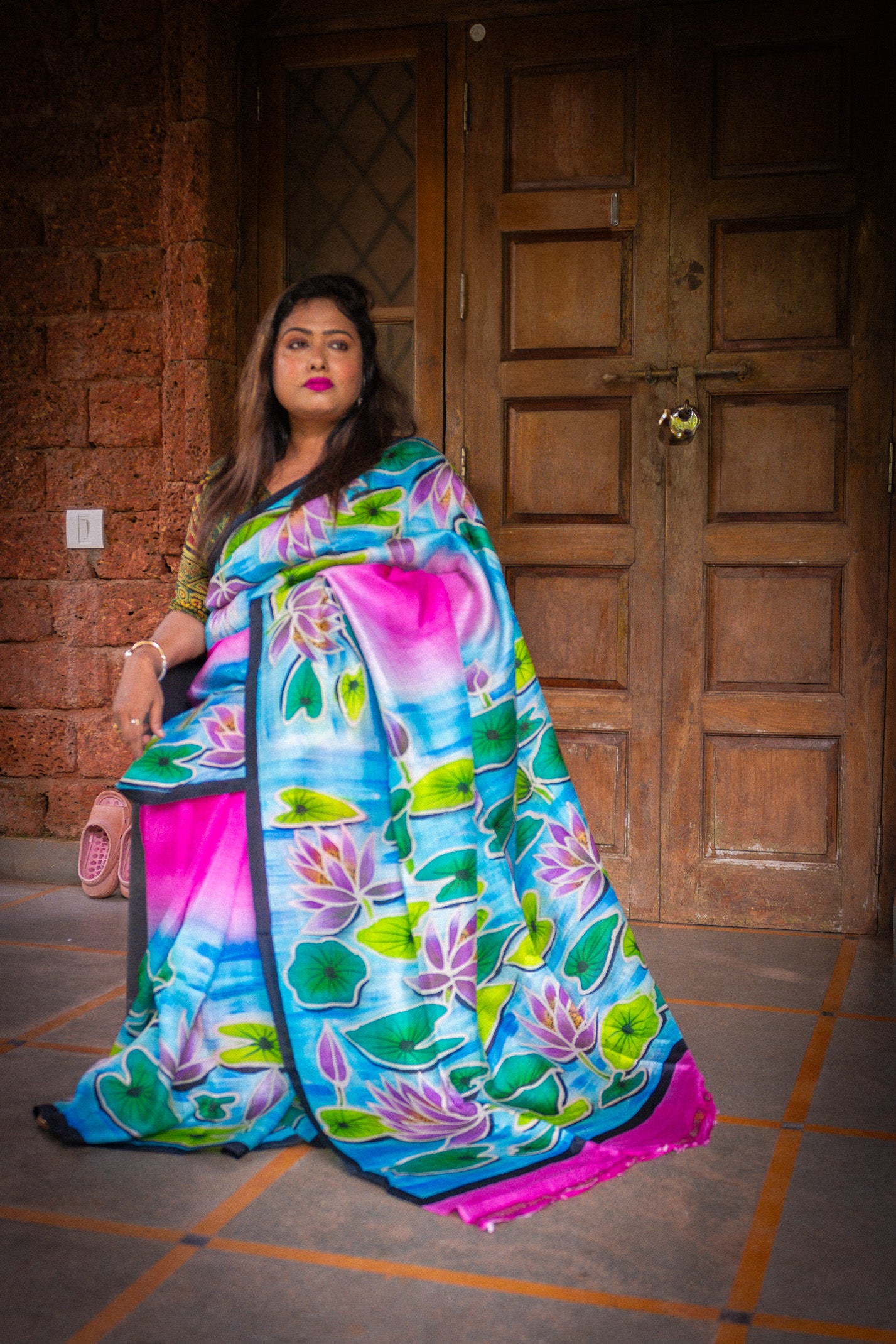 Tulip hand painted tasar silk Saree