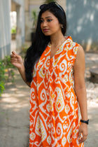 Ikkat  orange Dress - Uttariya