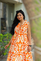 Ikkat  orange Dress - Uttariya