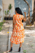 Ikkat  orange Dress - Uttariya