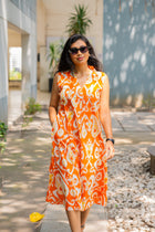 Ikkat  orange Dress - Uttariya