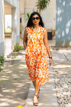 Ikkat  orange Dress - Uttariya