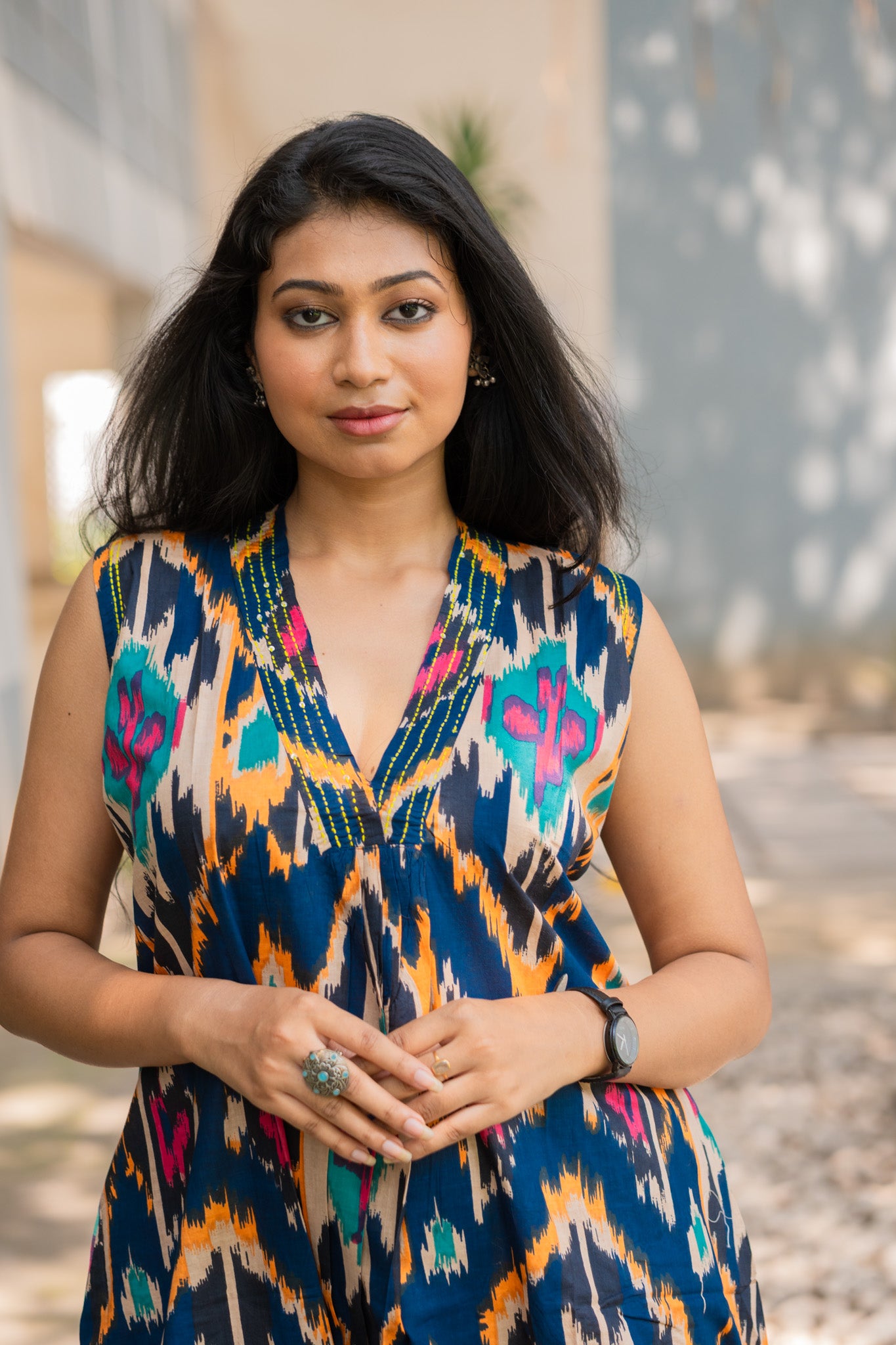 Ikkat Ink  Dress - Uttariya