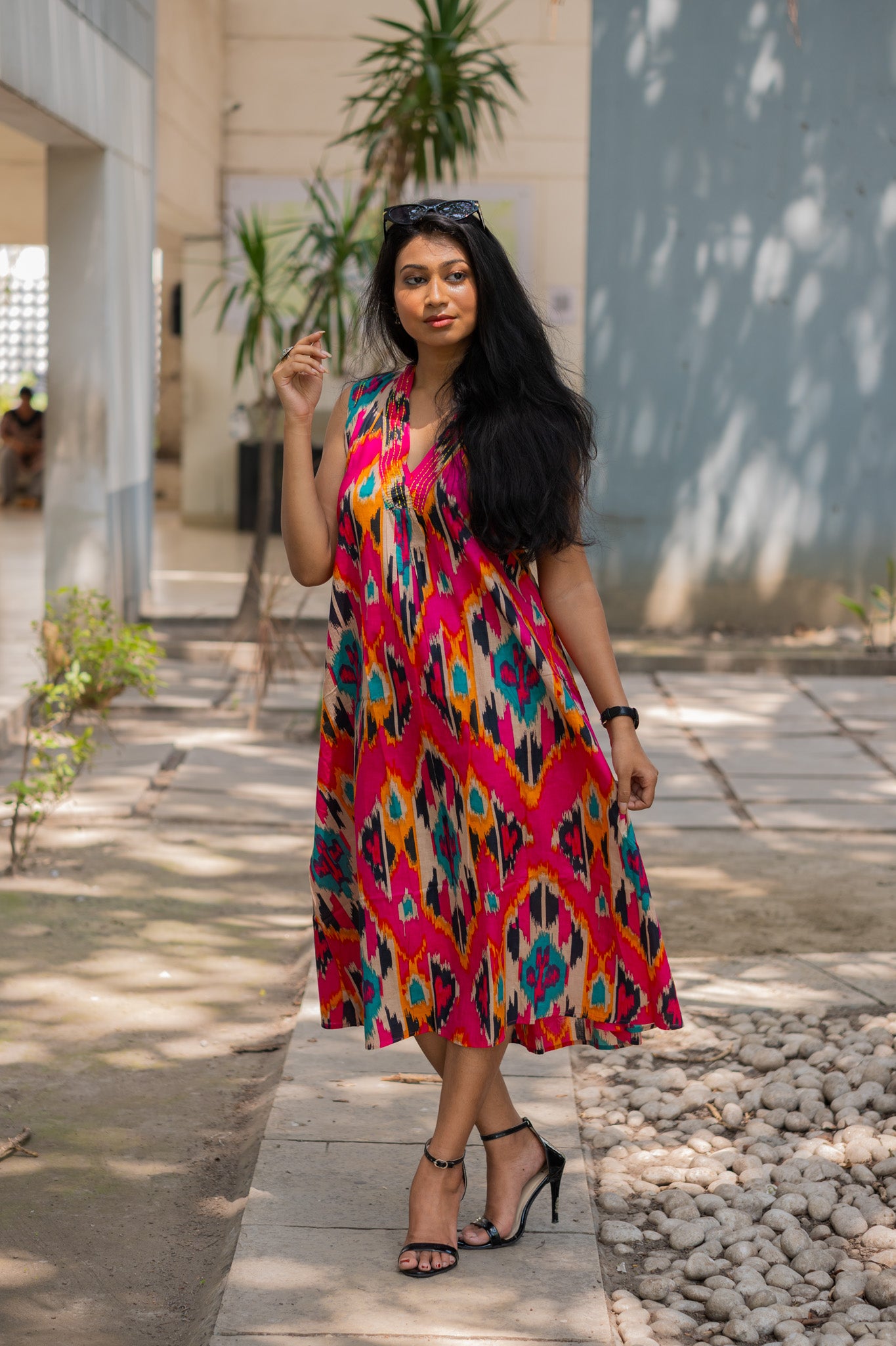 Ikkat rose Dress - Uttariya