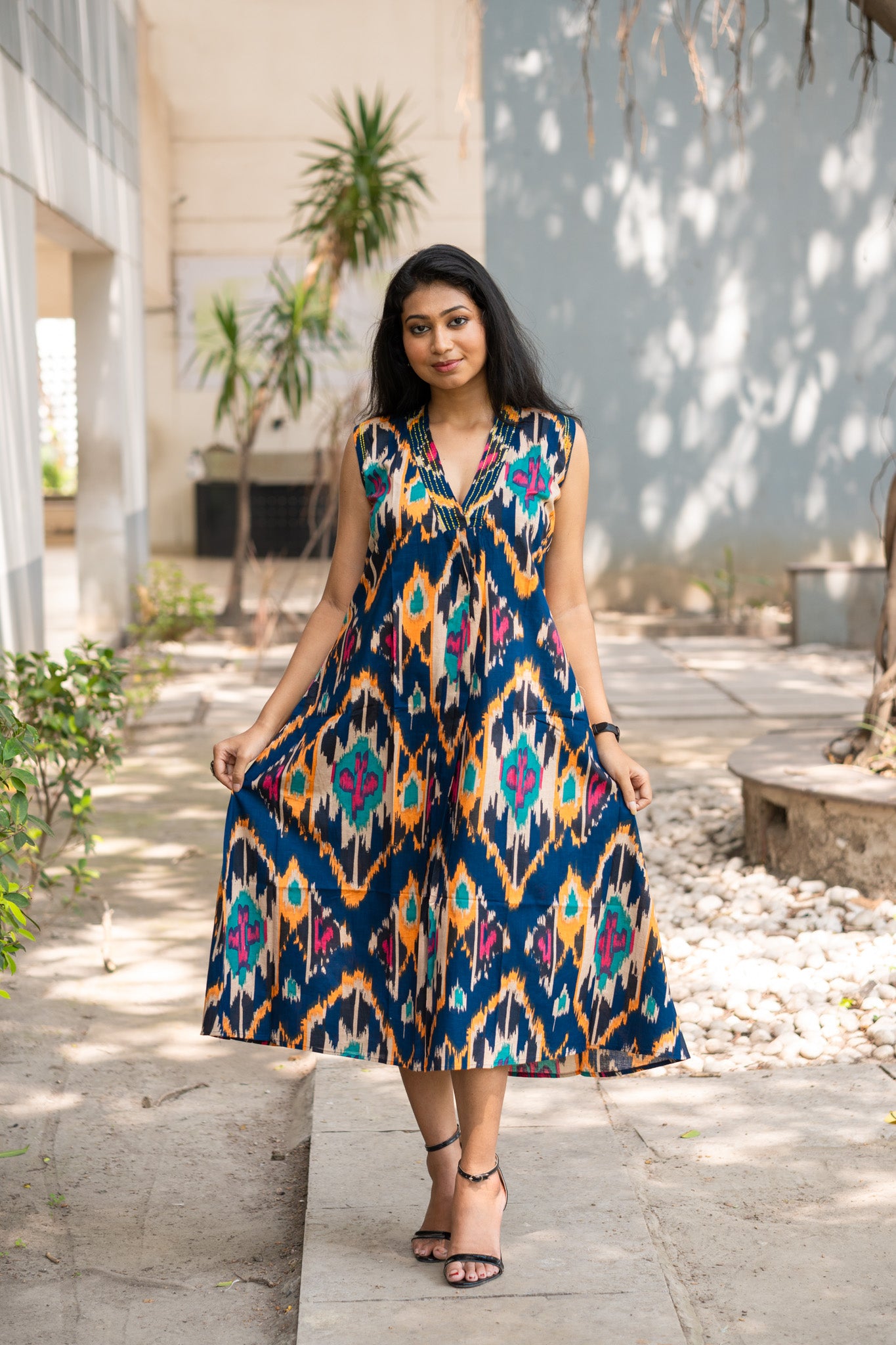 Ikkat Ink  Dress - Uttariya