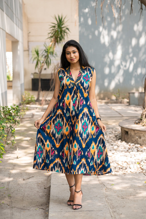Ikkat Ink  Dress - Uttariya