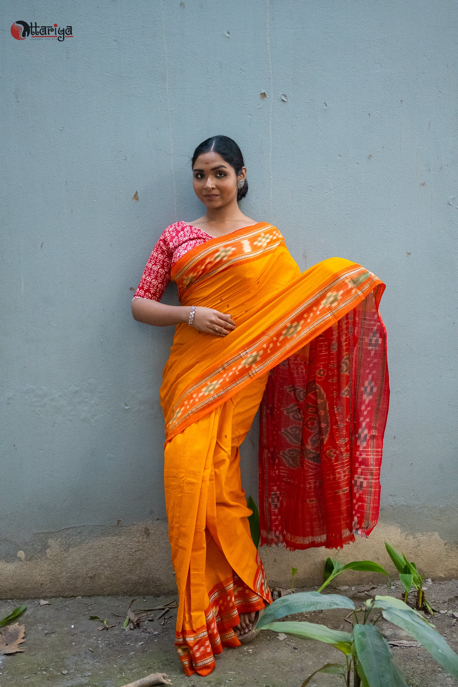 Orange ikkat clearance saree