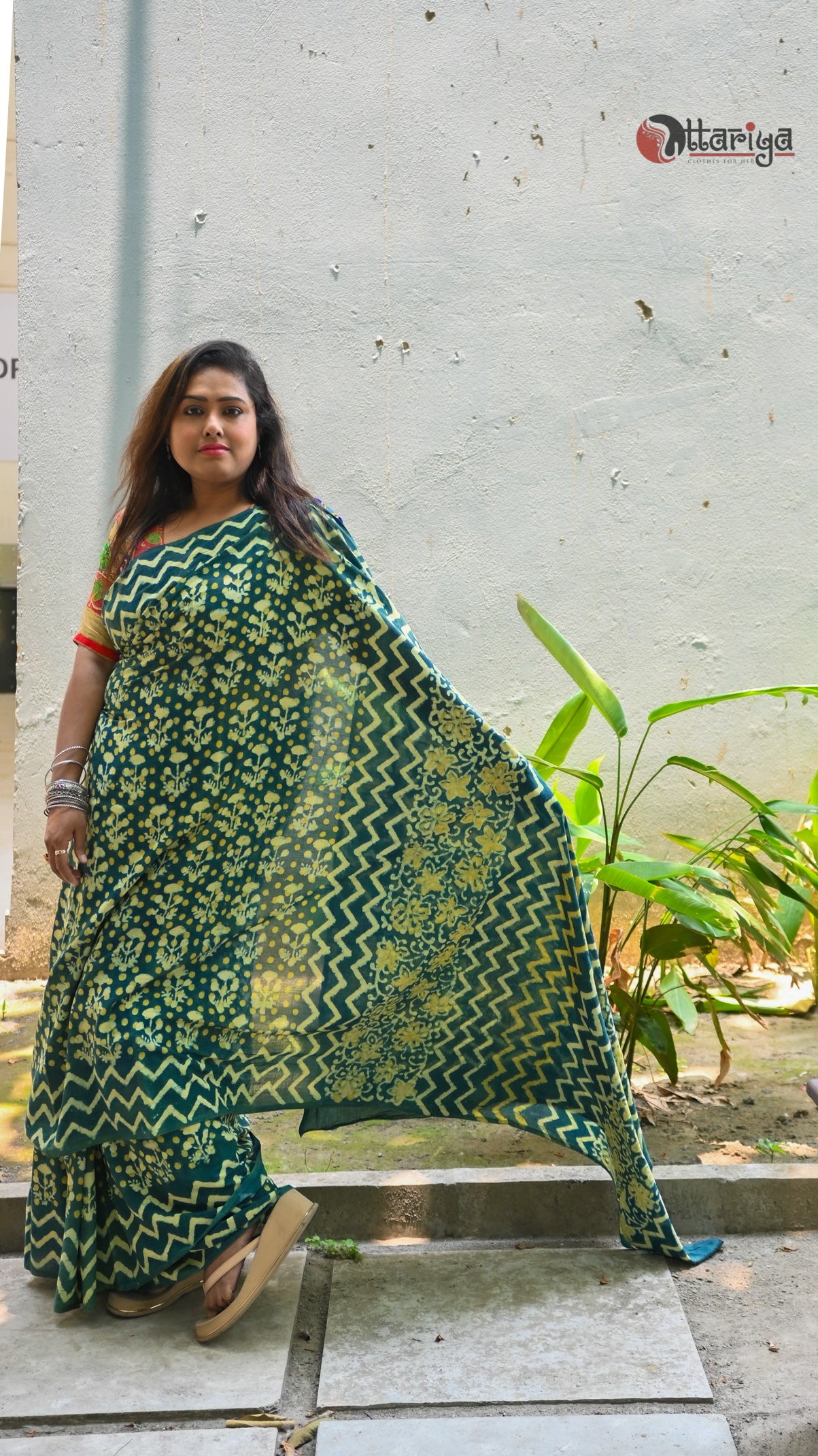 Denim Green Cotton Saree