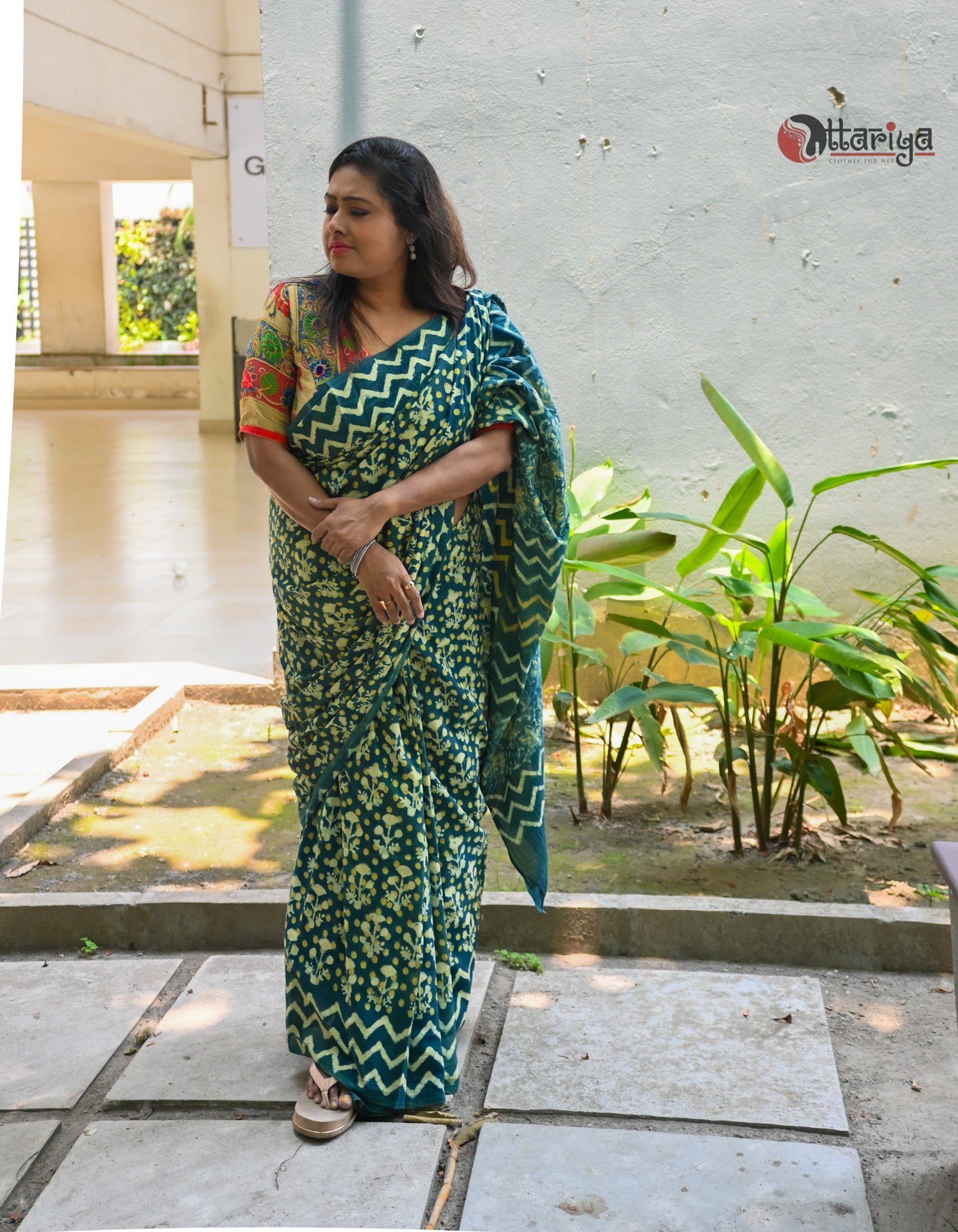 Denim Green Cotton Saree