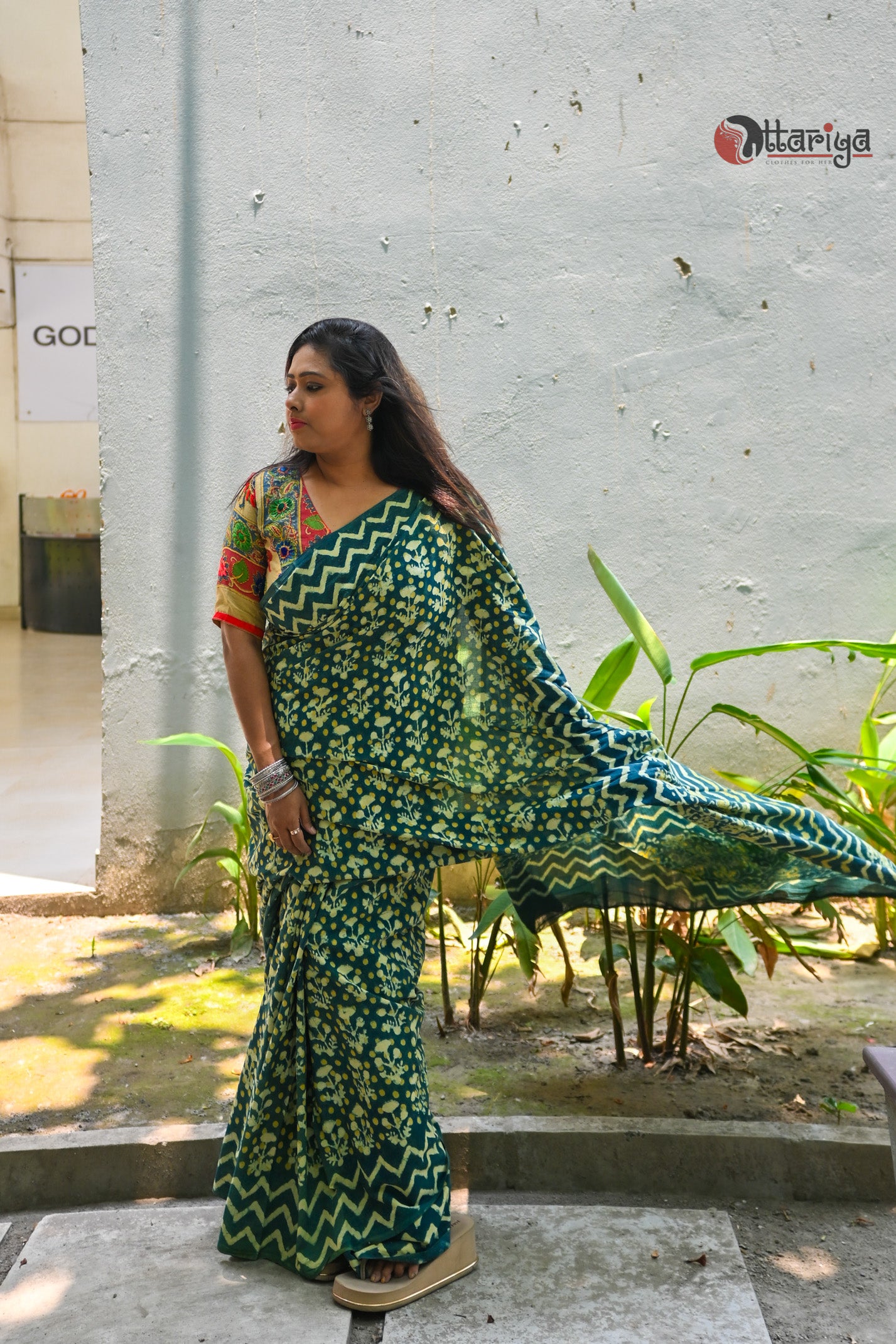 Denim Green Cotton Saree