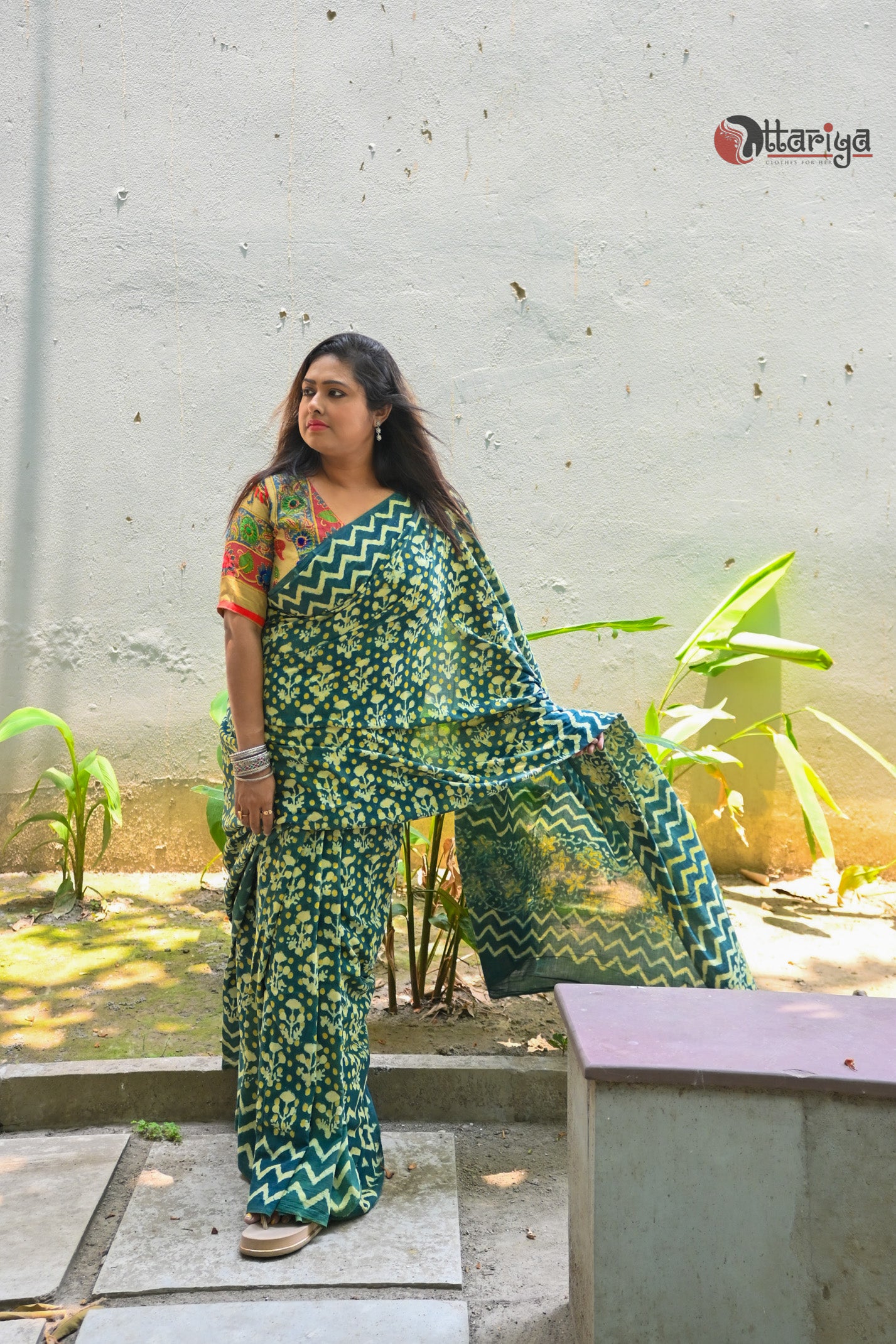 Denim Green Cotton Saree