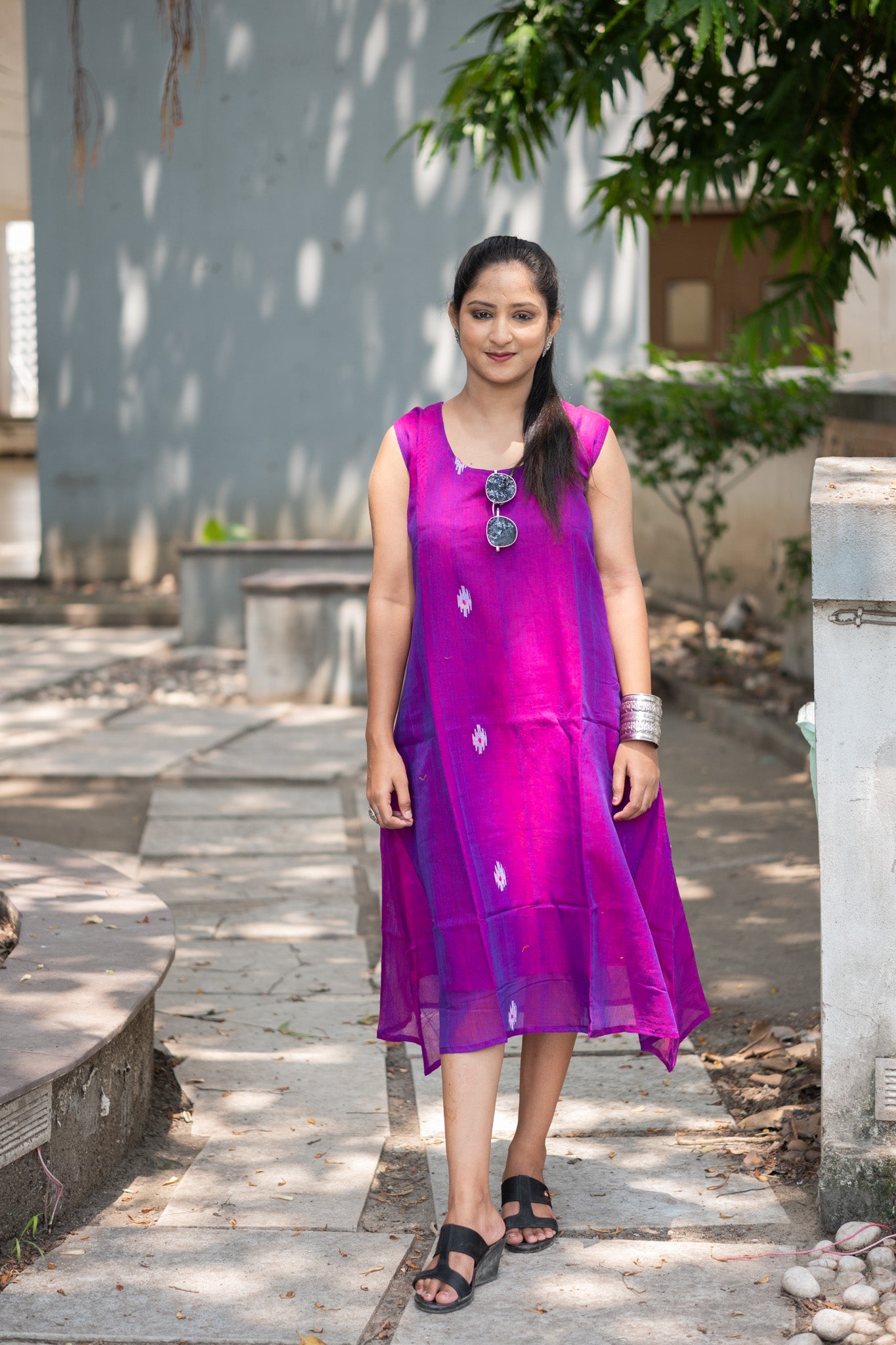 Meghdoot Cotton Jamdani Dress - Uttariya