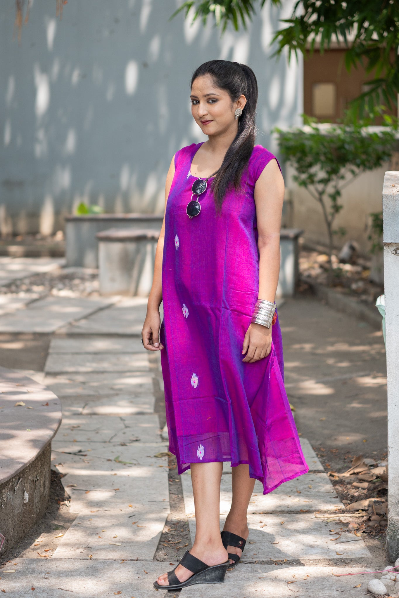 Meghdoot Cotton Jamdani Dress - Uttariya