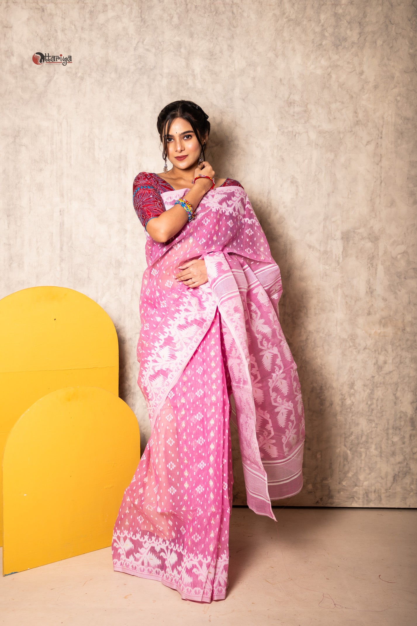 Pink Dhakai Jamdani Saree