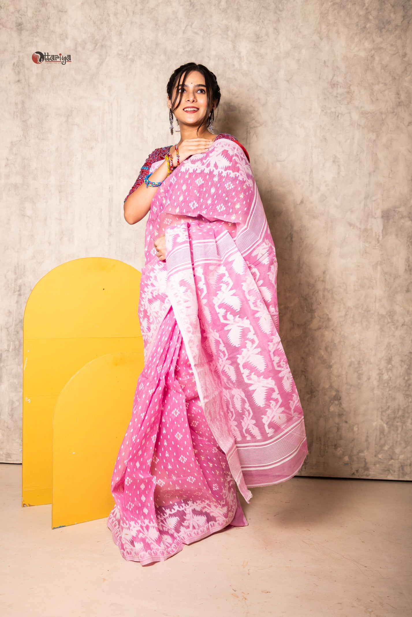 Pink Dhakai Jamdani Saree