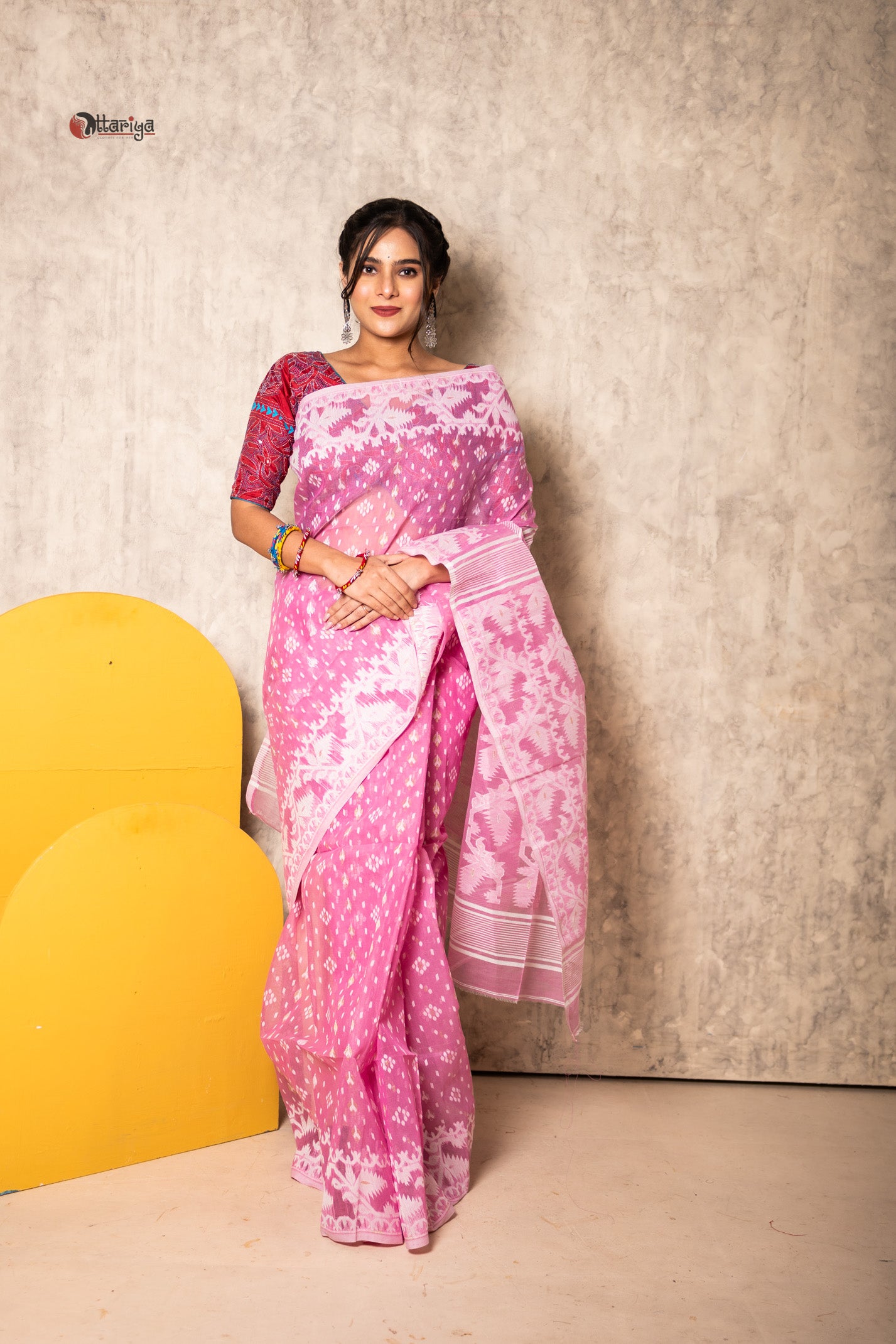 Pink Dhakai Jamdani Saree