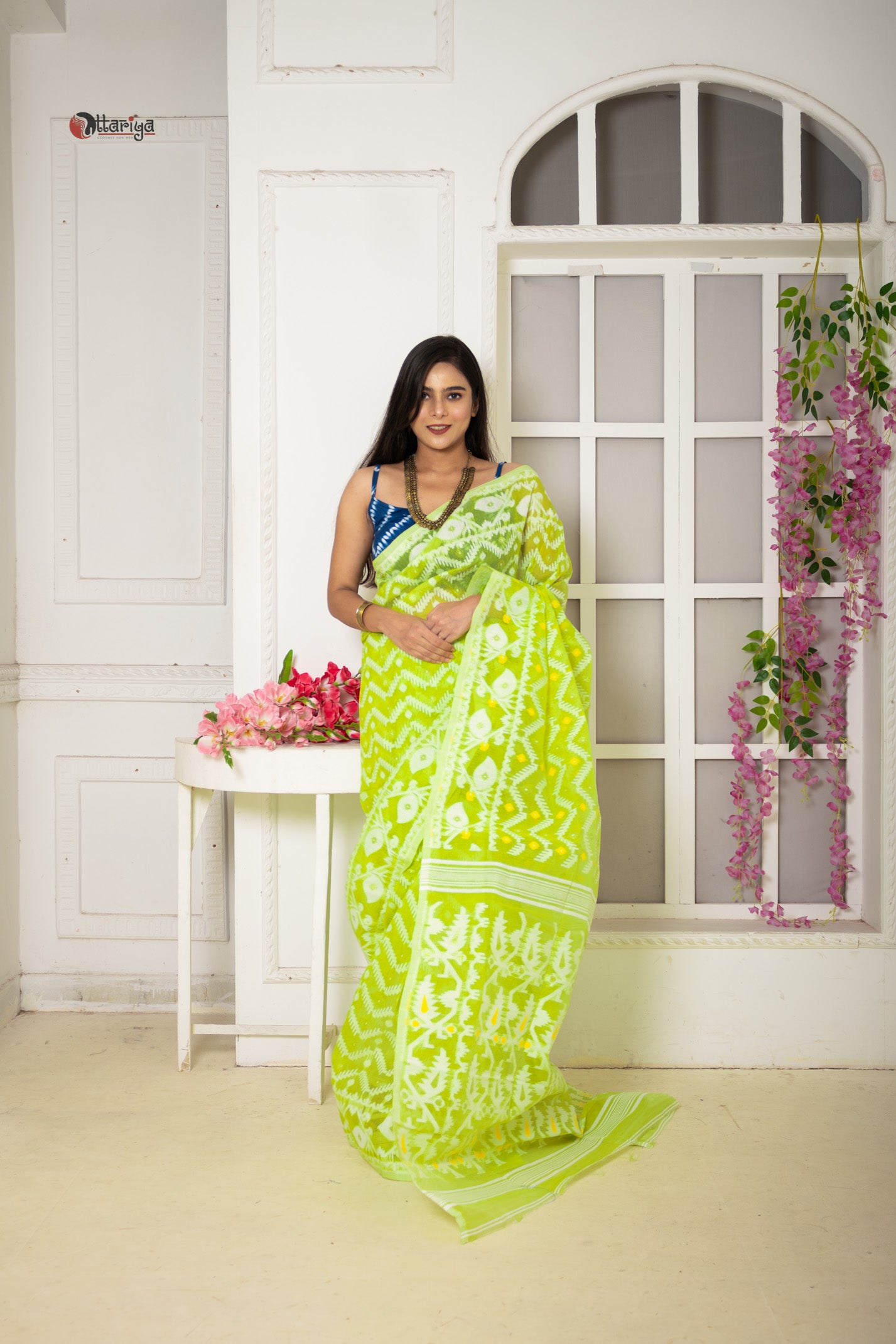 Lime Dhakai Jamdani Saree