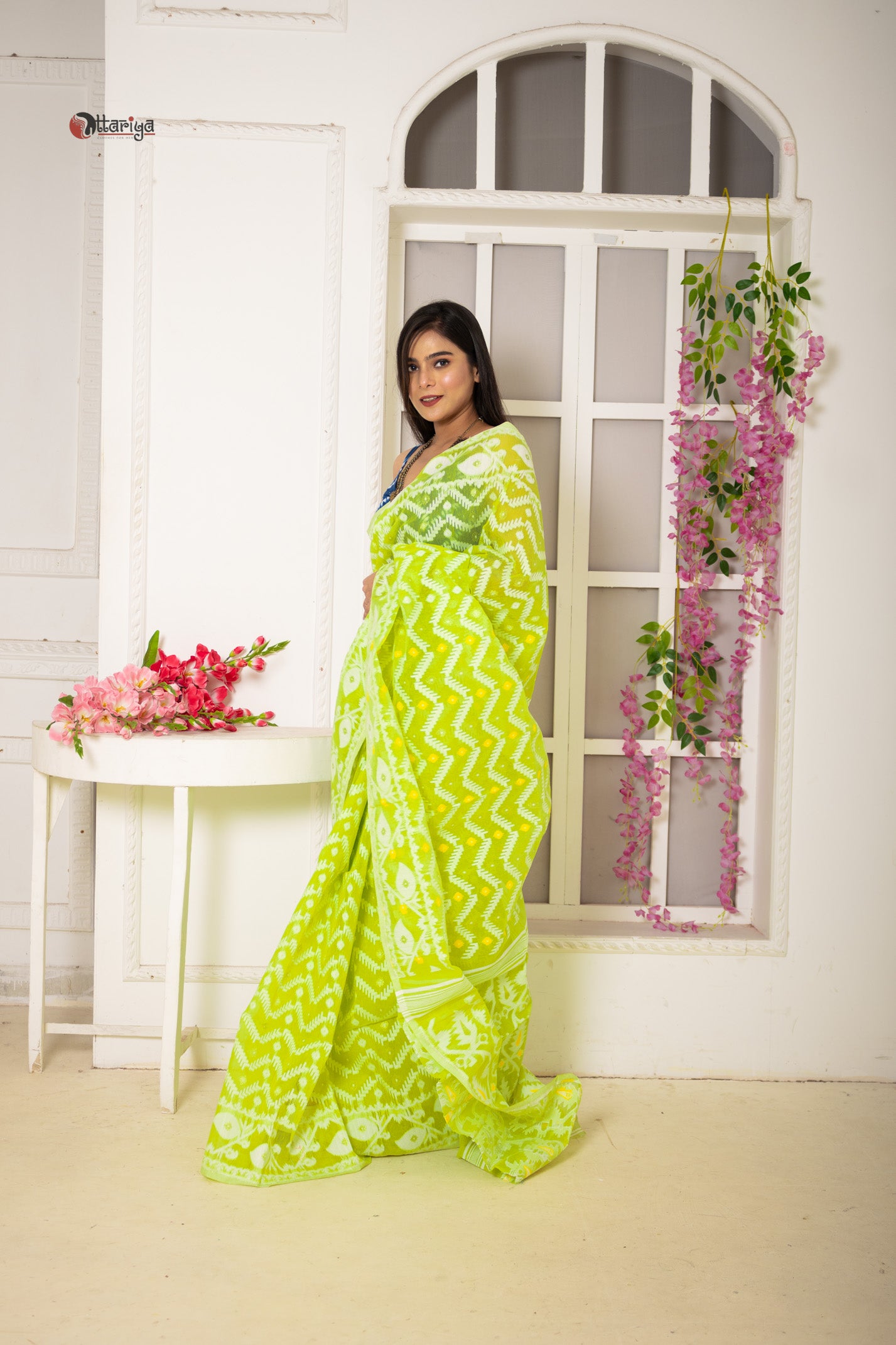 Lime Dhakai Jamdani Saree