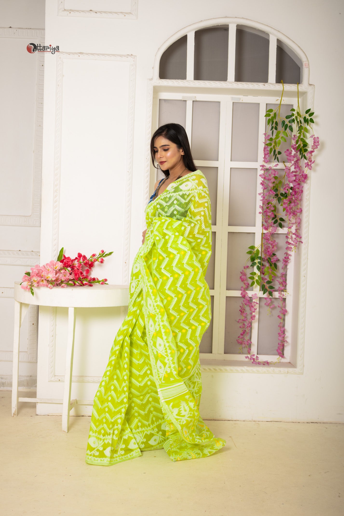 Lime Dhakai Jamdani Saree