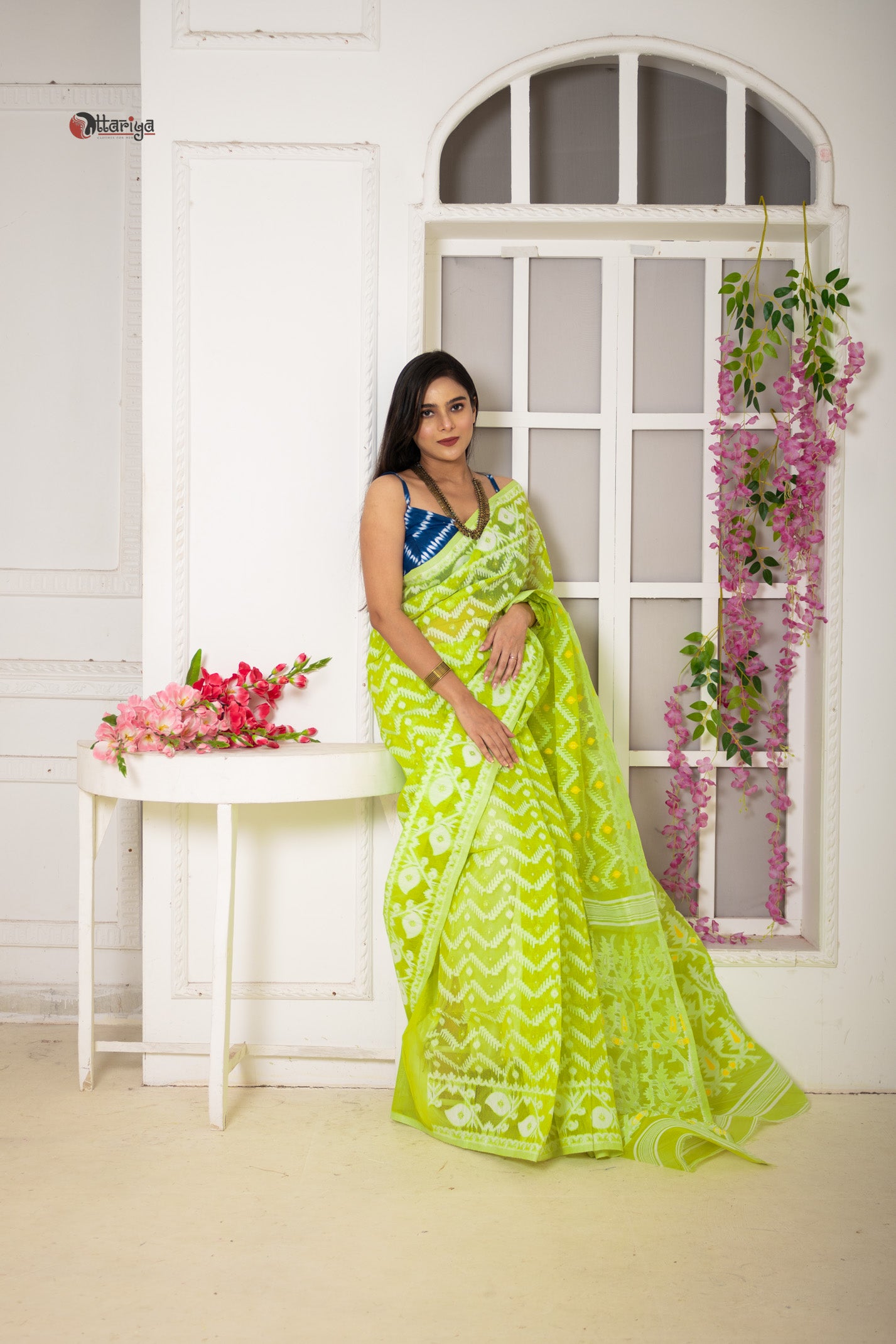 Lime Dhakai Jamdani Saree