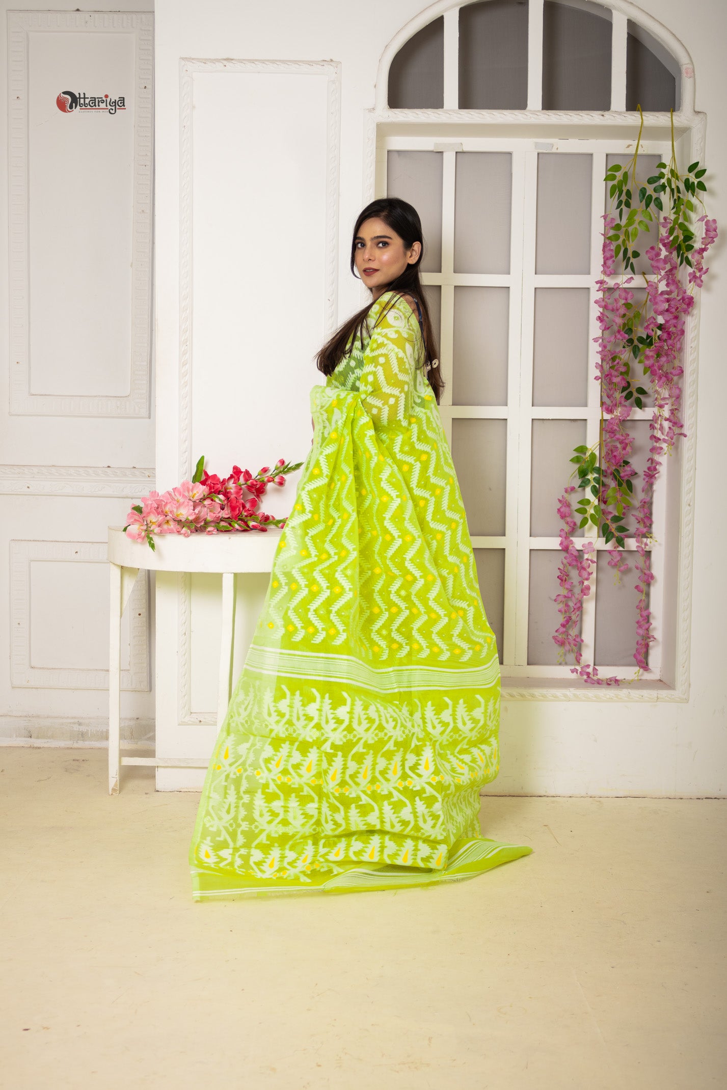 Lime Dhakai Jamdani Saree