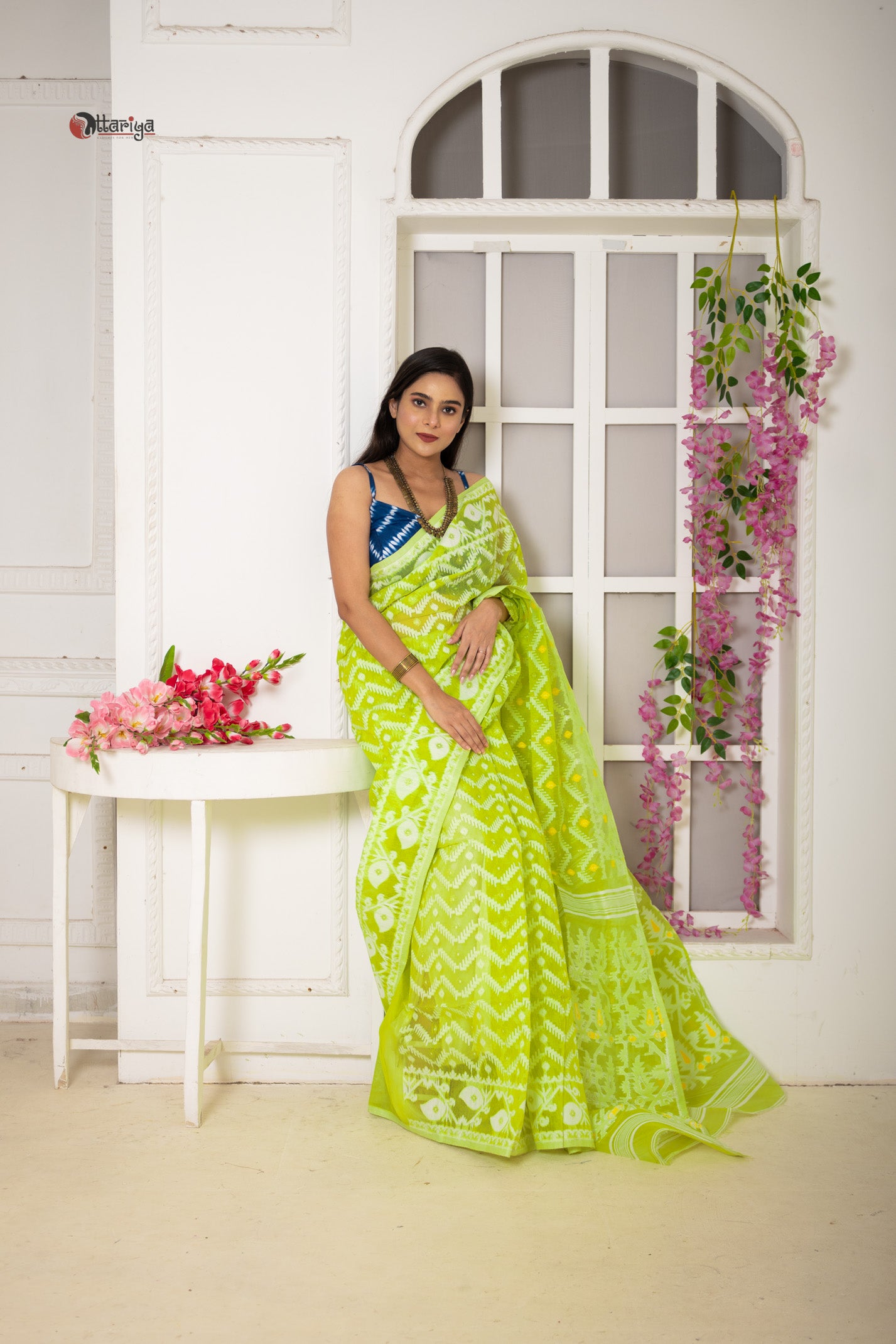 Lime Dhakai Jamdani Saree