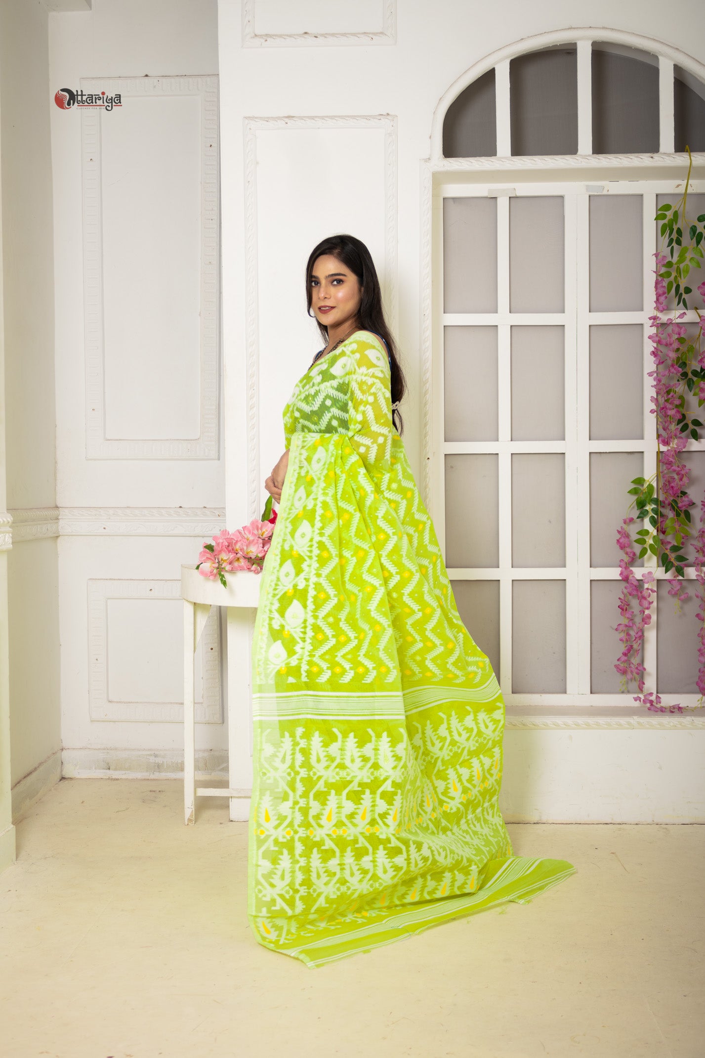 Lime Dhakai Jamdani Saree