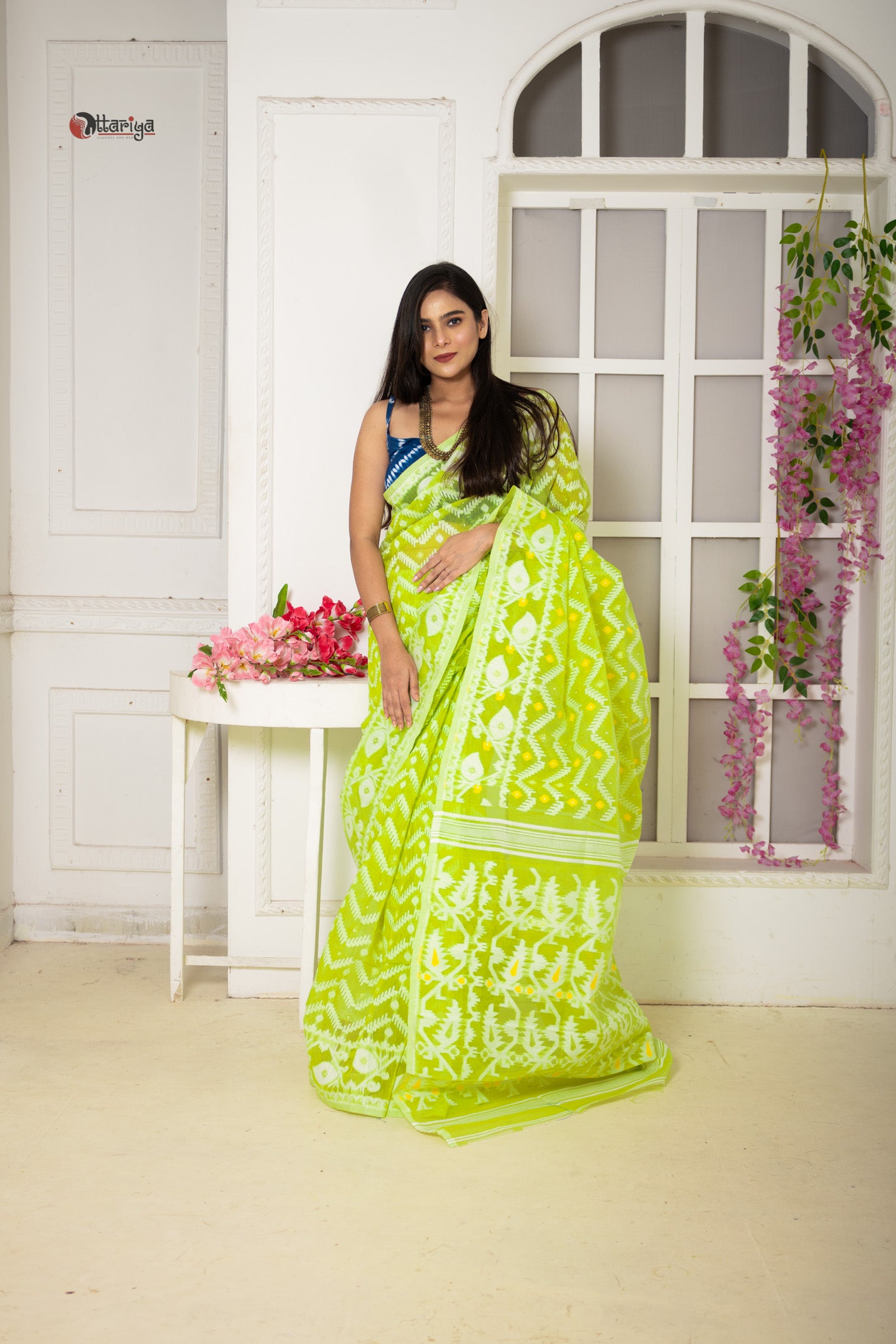 Lime Dhakai Jamdani Saree