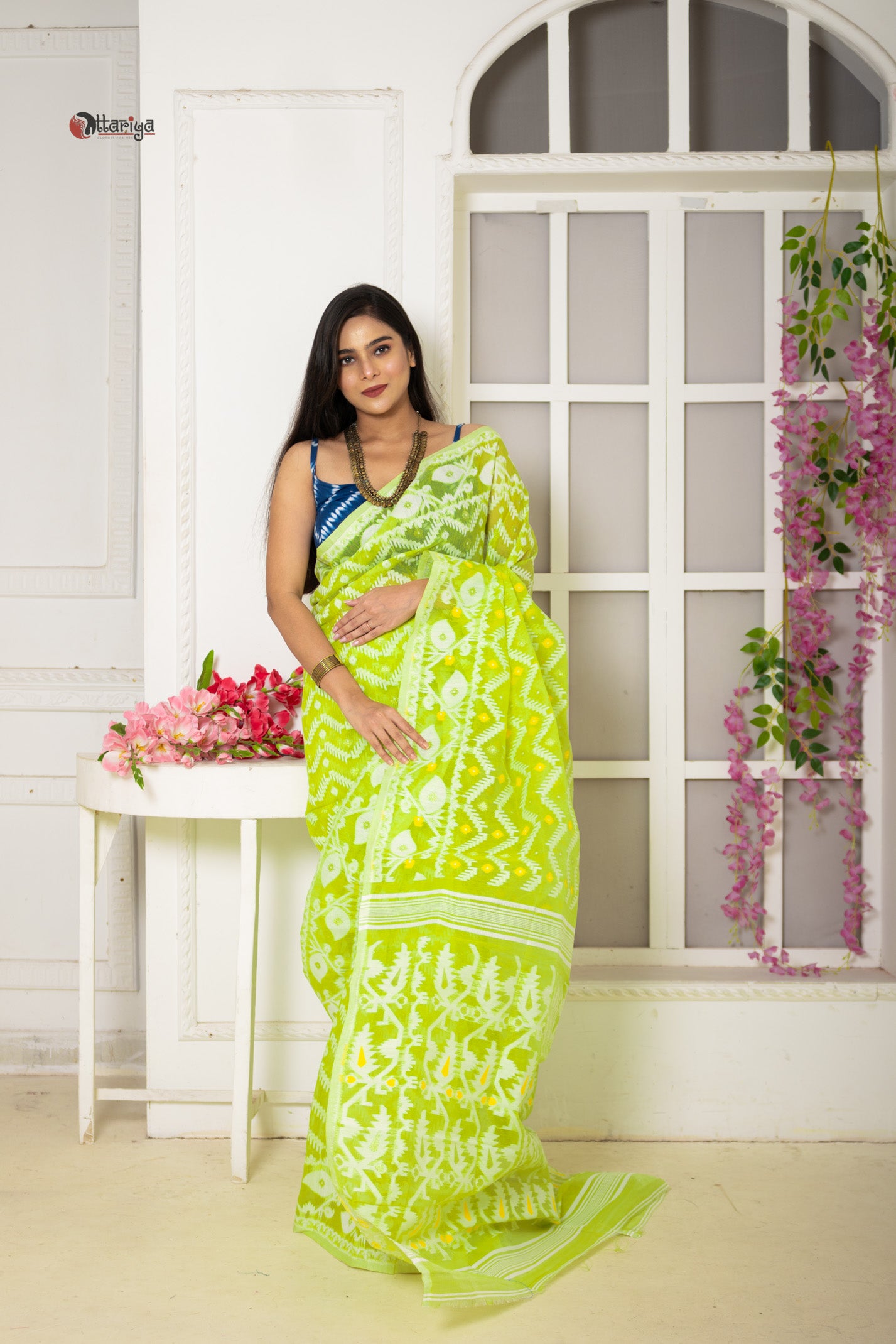 Lime Dhakai Jamdani Saree