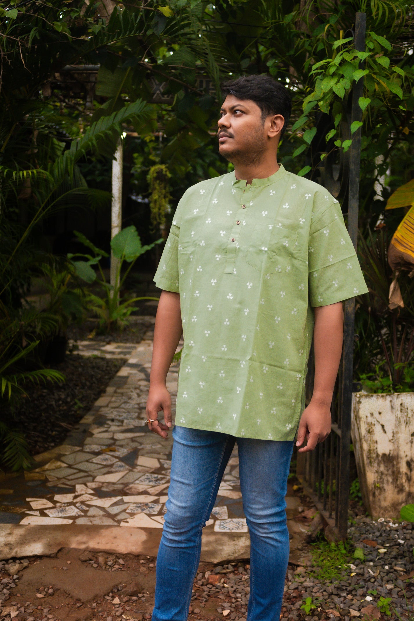 Olive jamdani Kurta