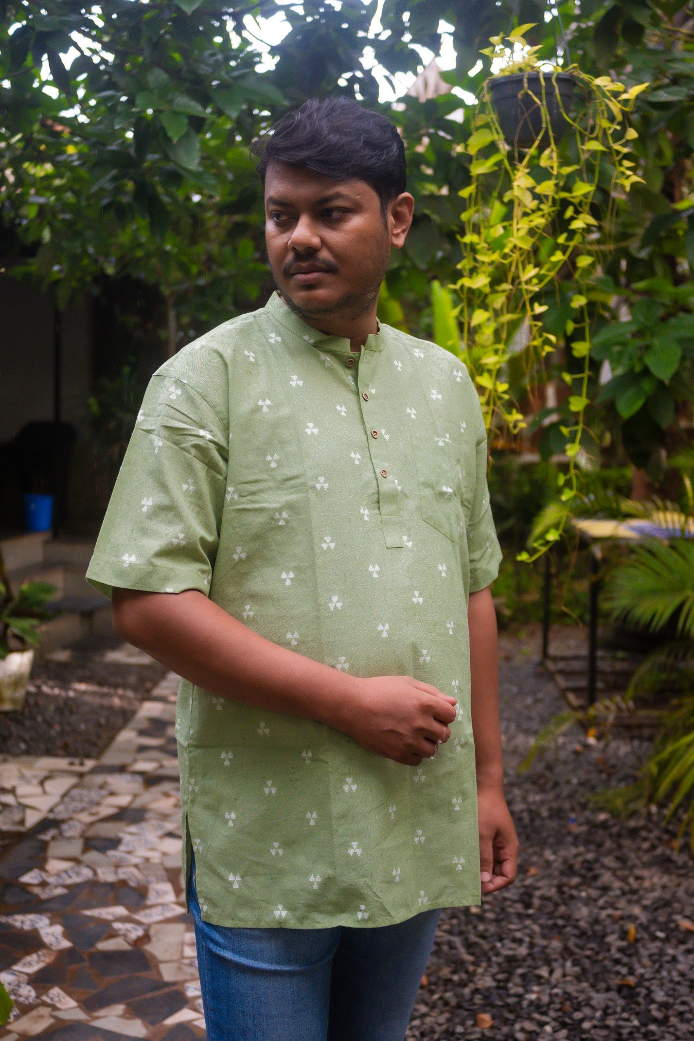 Olive jamdani Kurta