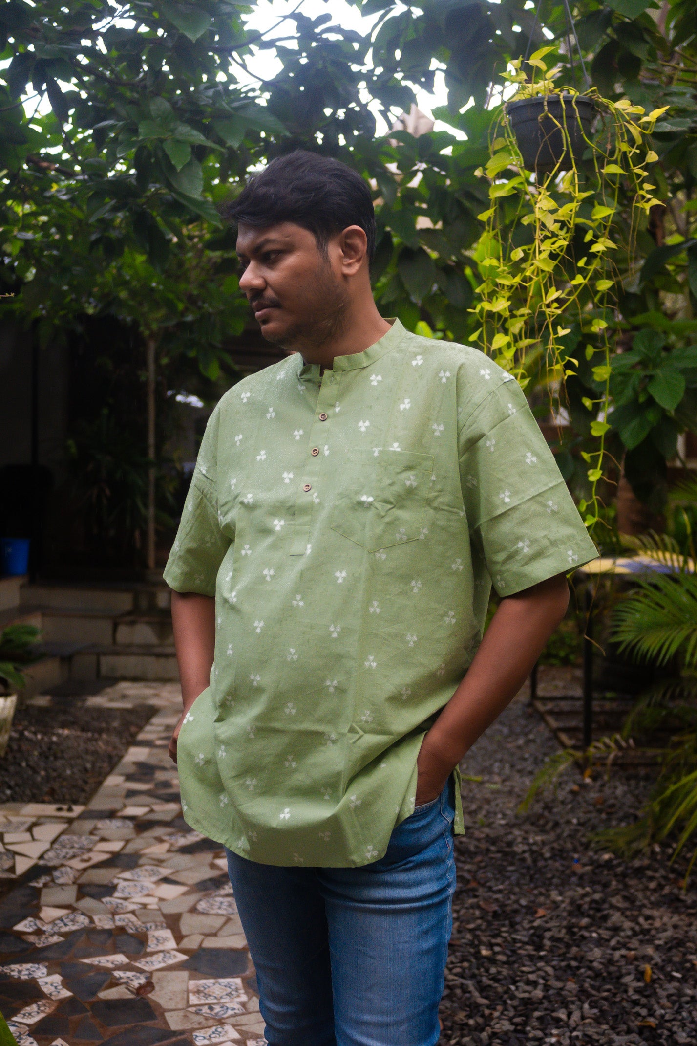 Olive jamdani Kurta