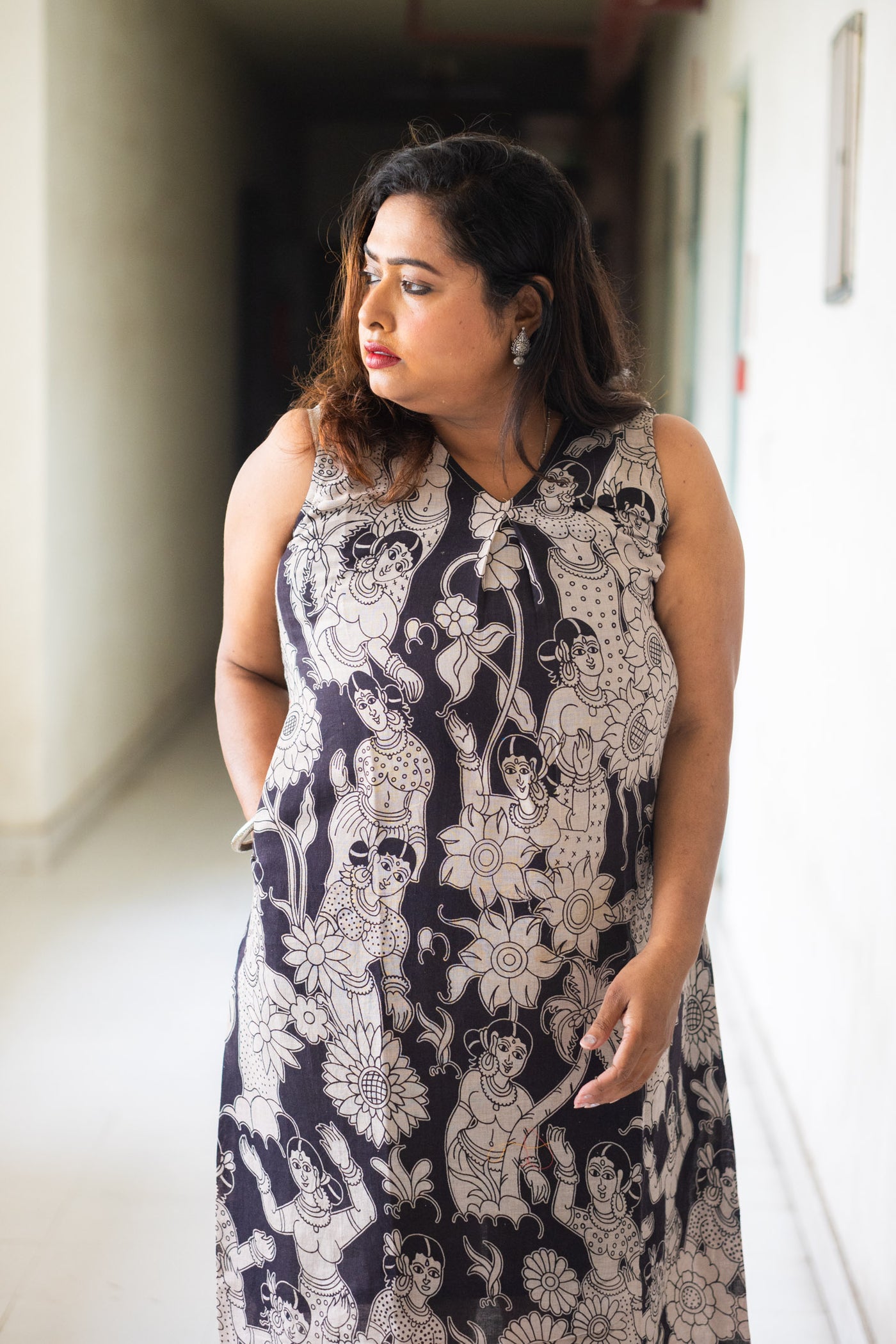 Nrityo Hand Block Kalamkari Cotton Dress