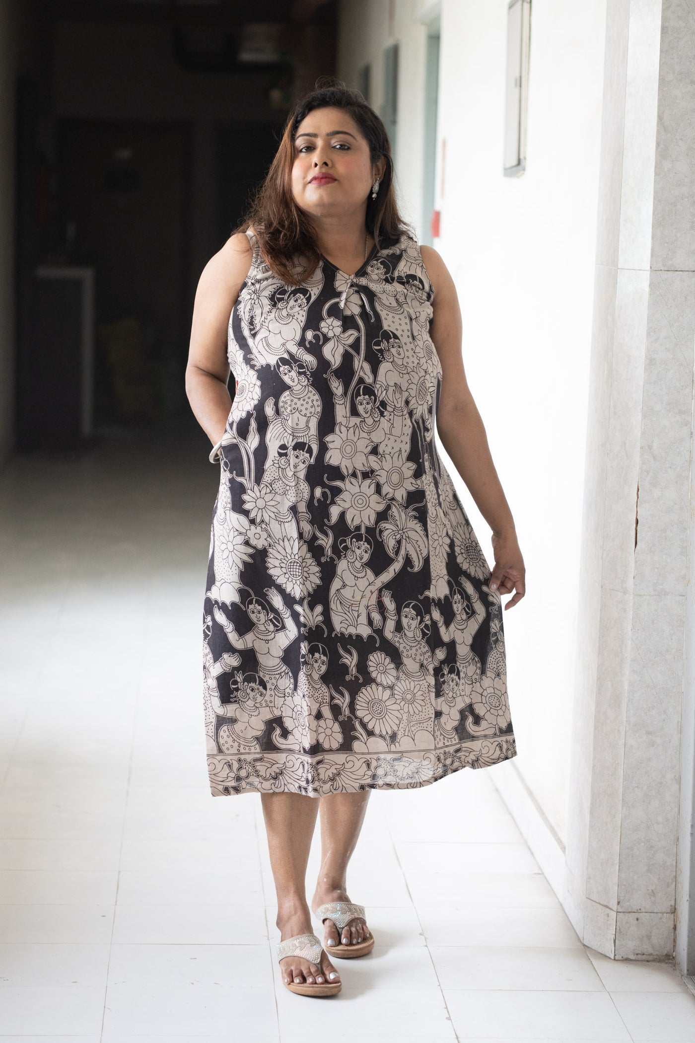 Nrityo Hand Block Kalamkari Cotton Dress