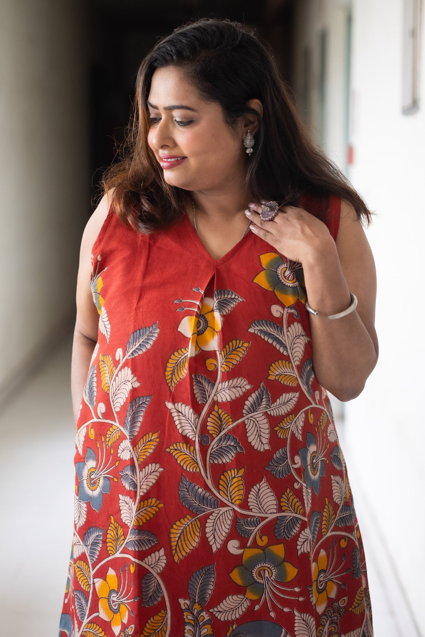 Bonoful Hand Block Kalamkari Cotton Dress
