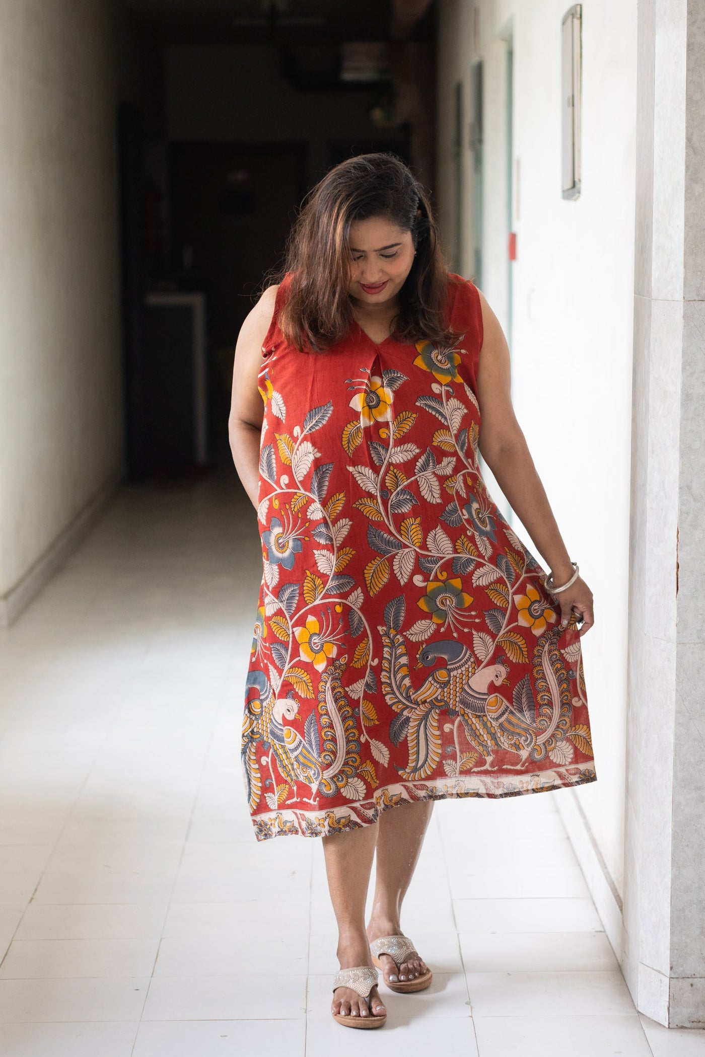 Bonoful Hand Block Kalamkari Cotton Dress