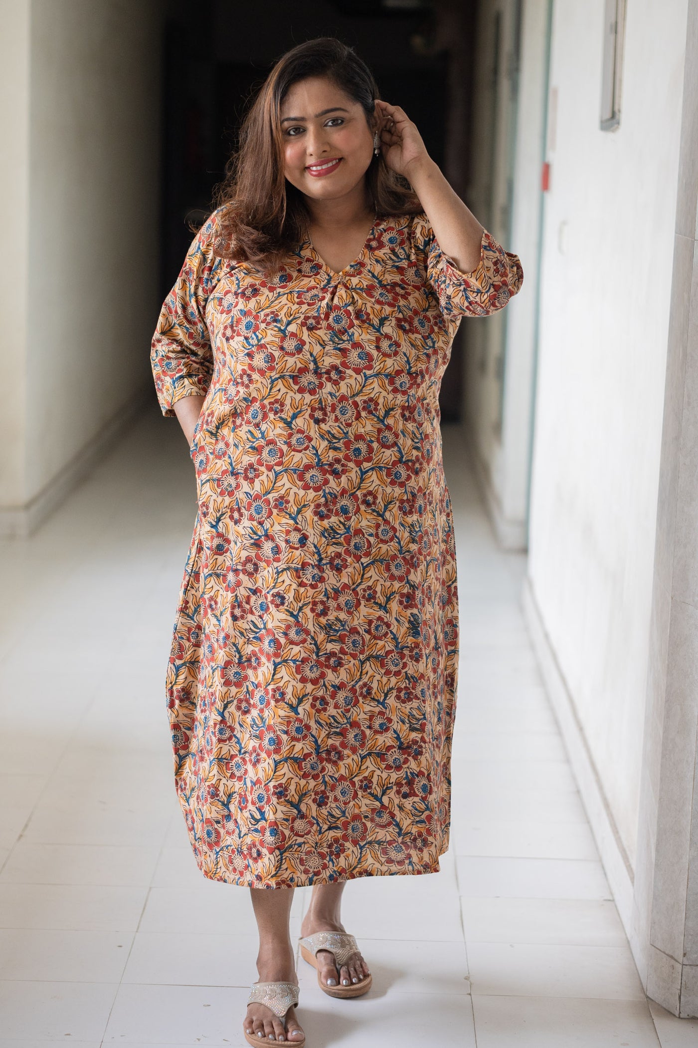 Parijat Kalamkari Cotton Dress