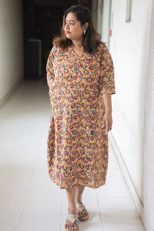 Parijat Kalamkari Cotton Dress