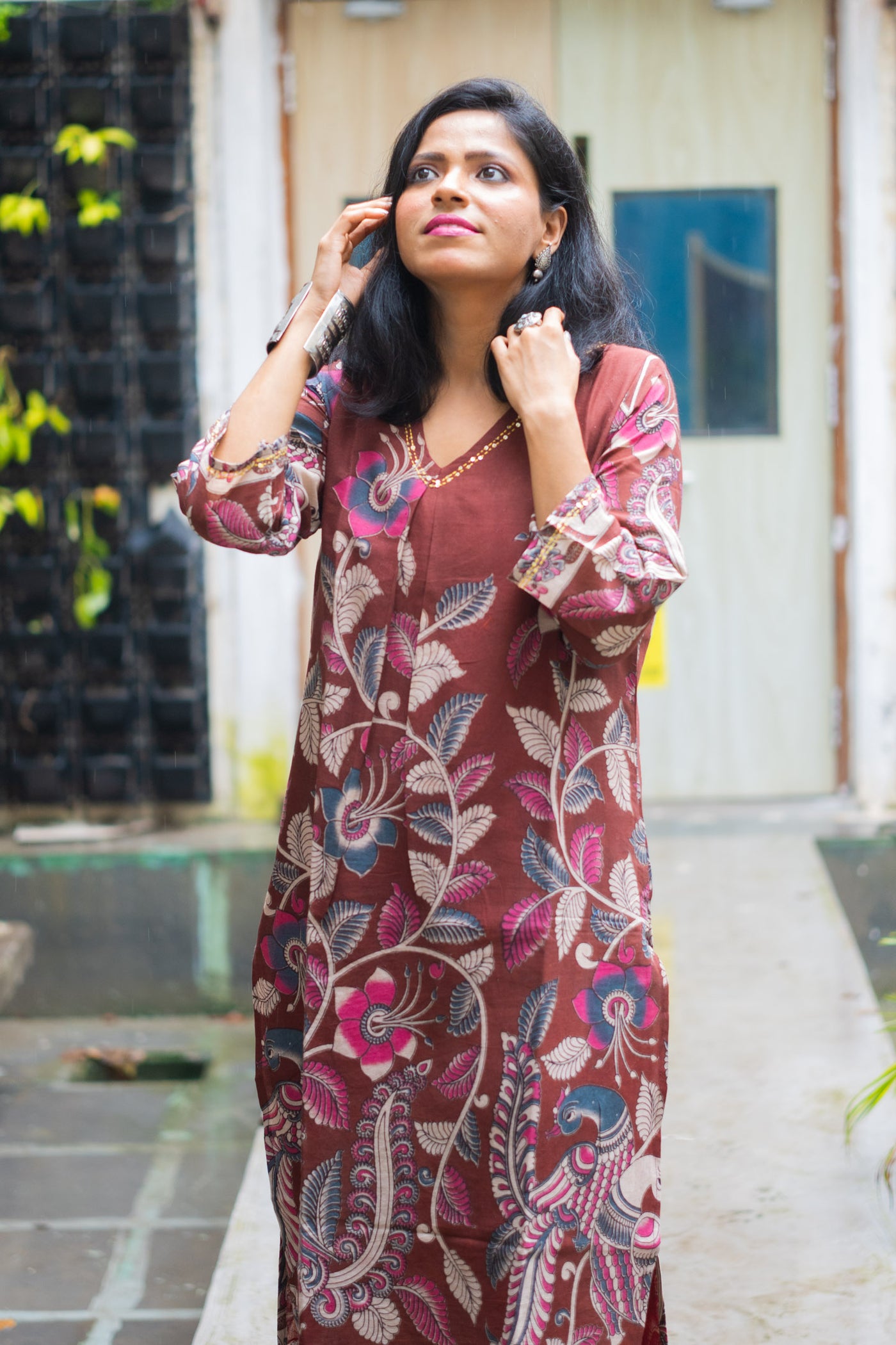 Kajari Hand Block Kalamkari Kurta