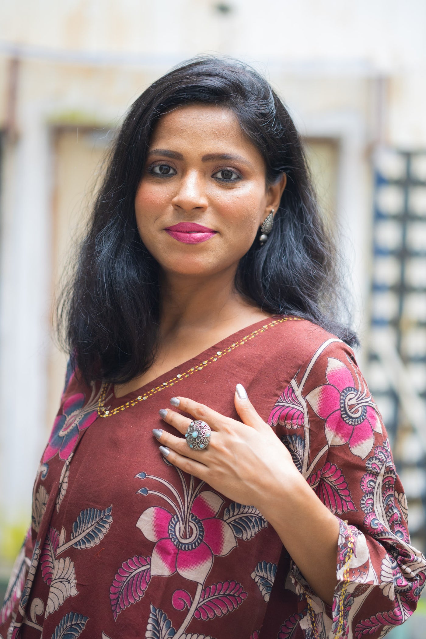 Kajari Hand Block Kalamkari Kurta
