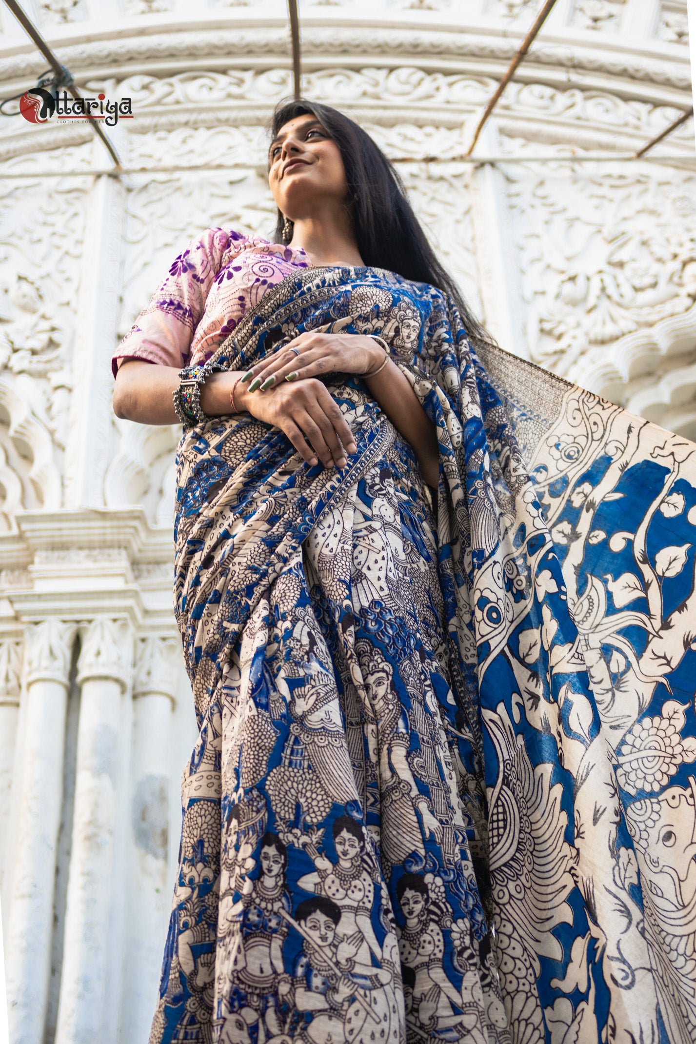 Nilkahini Kalamkari Cotton Saree
