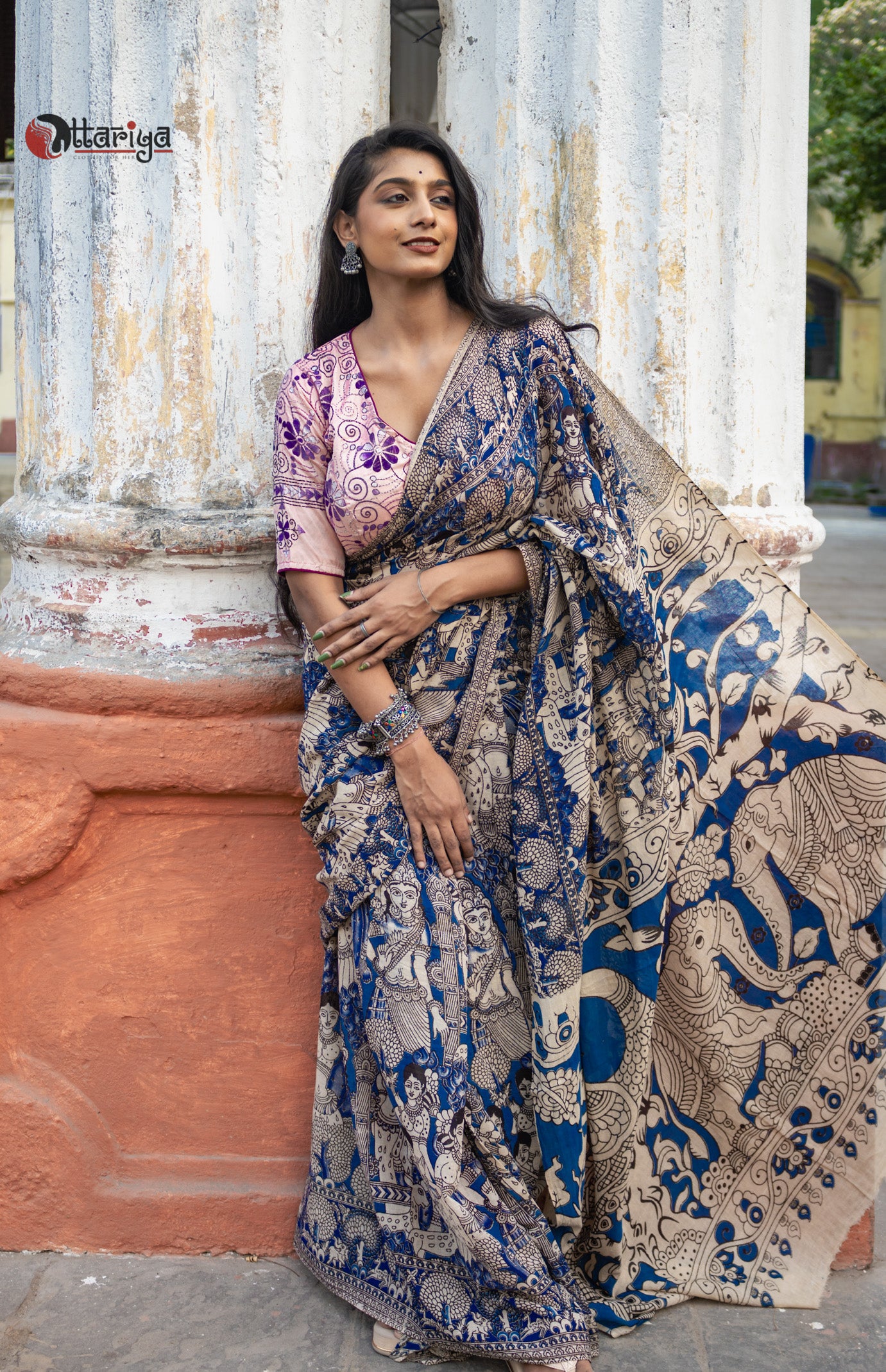 Nilkahini Kalamkari Cotton Saree
