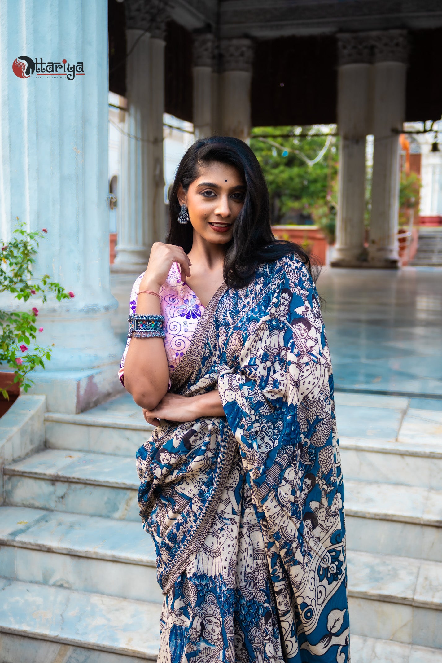 Nilkahini Kalamkari Cotton Saree