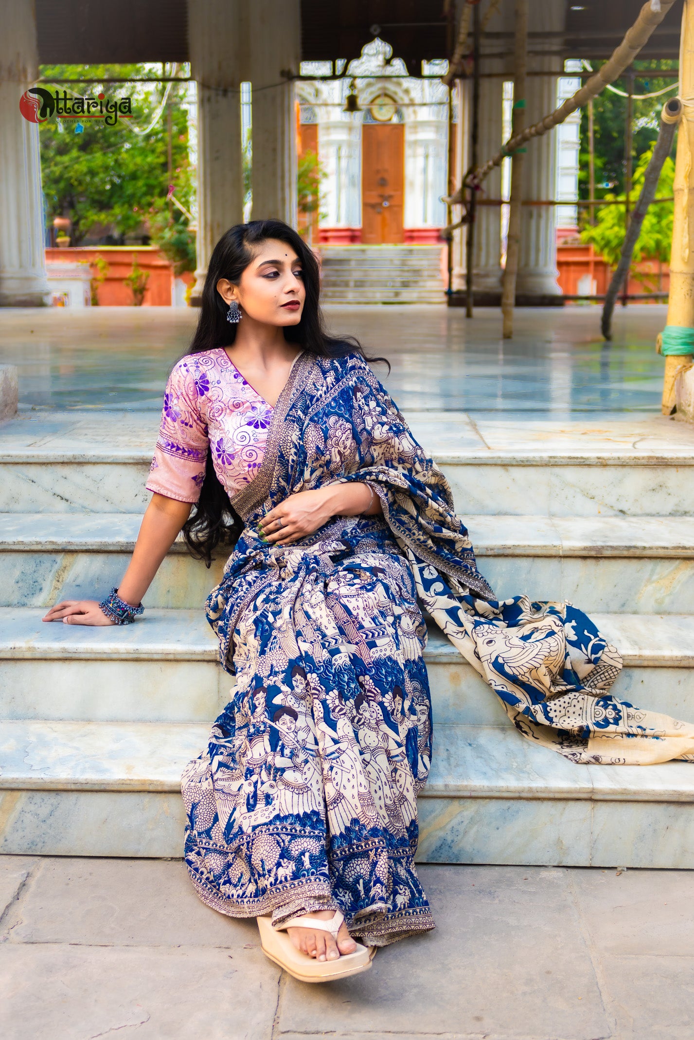 Nilkahini Kalamkari Cotton Saree
