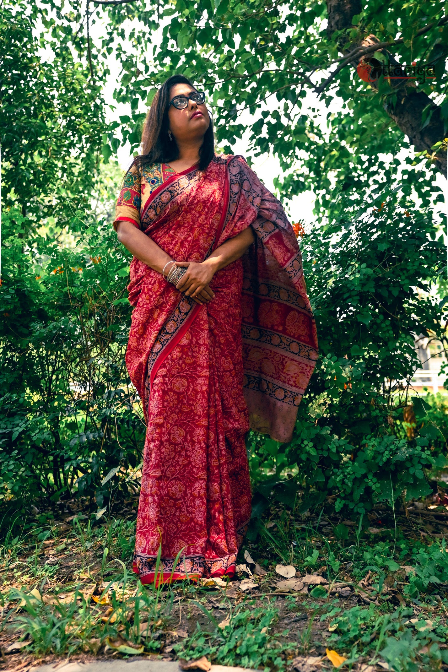 Red Wooden Kalamkari Saree