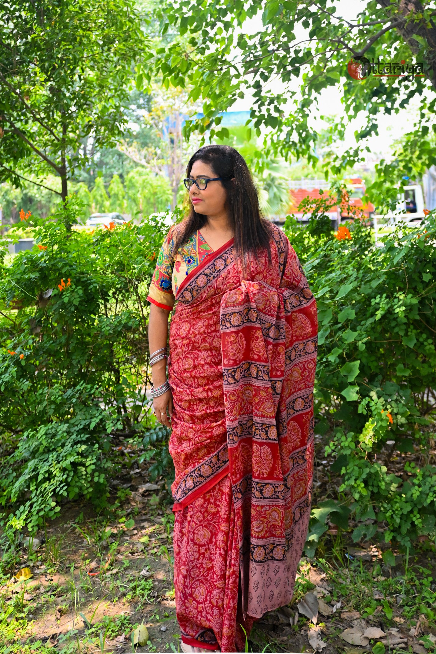 Red Wooden Kalamkari Saree