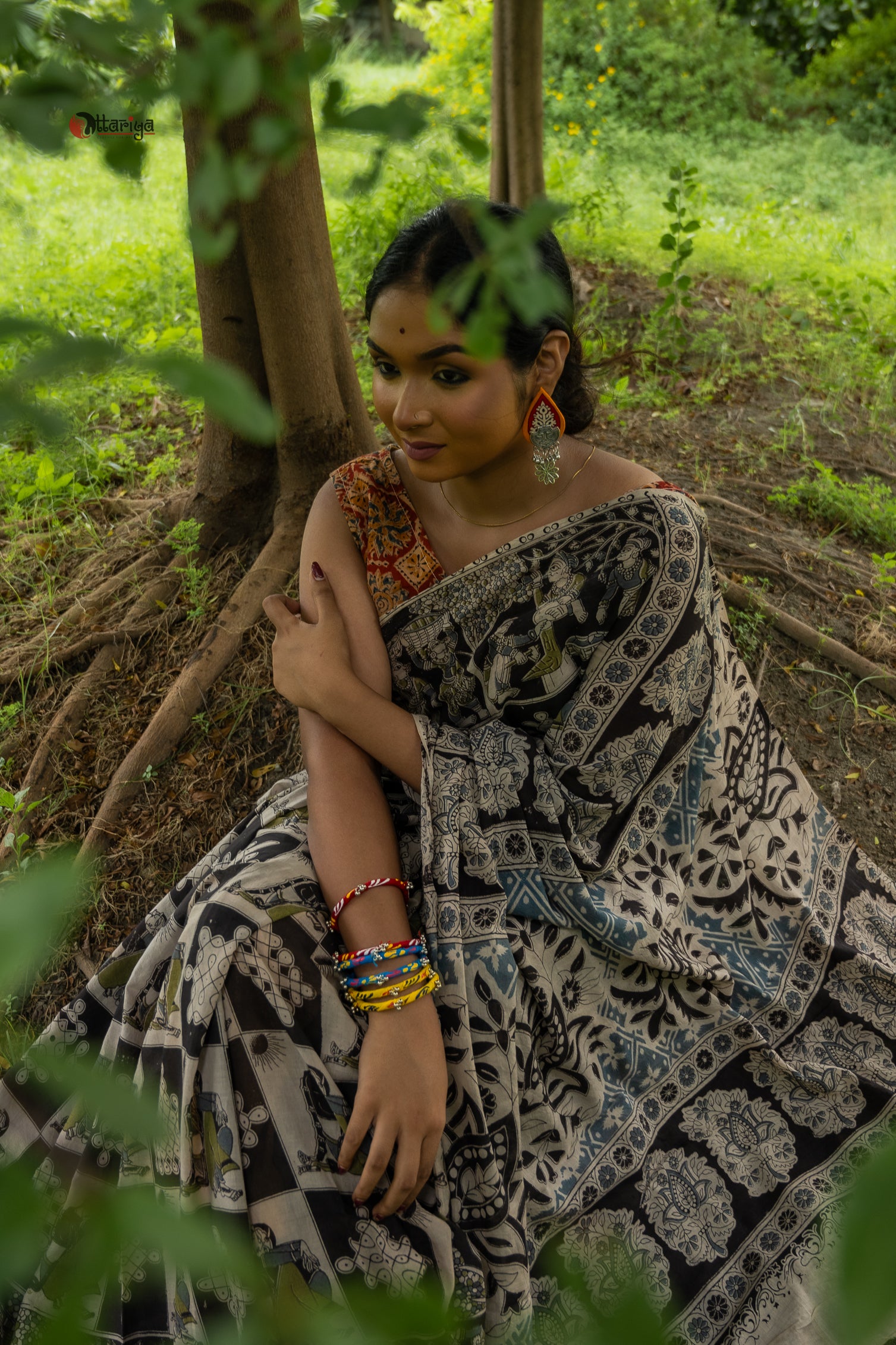 Mahendi Putli Kalmakari Saree