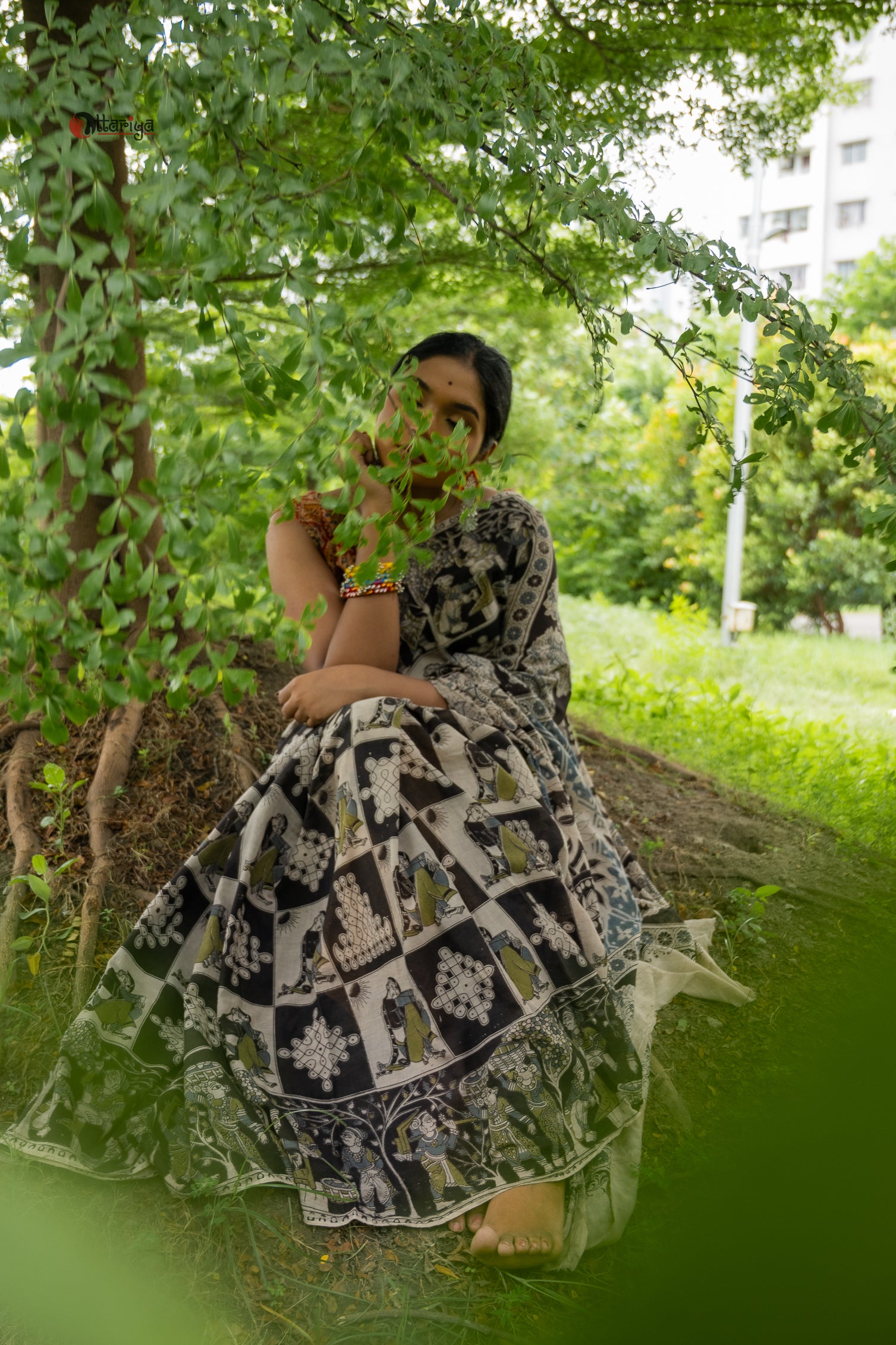 Mahendi Putli Kalmakari Saree