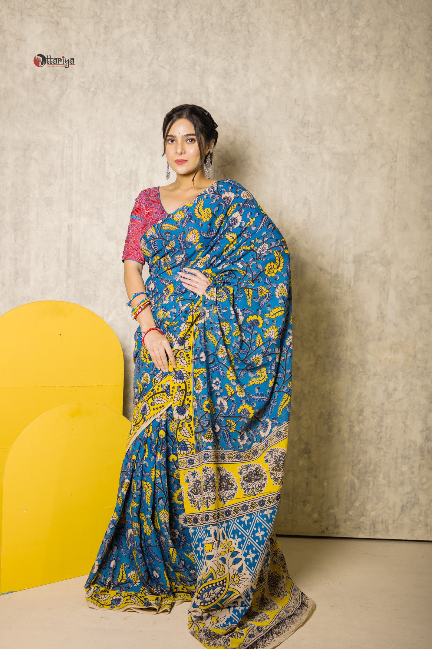 Dhunu blue Kalamkari Saree